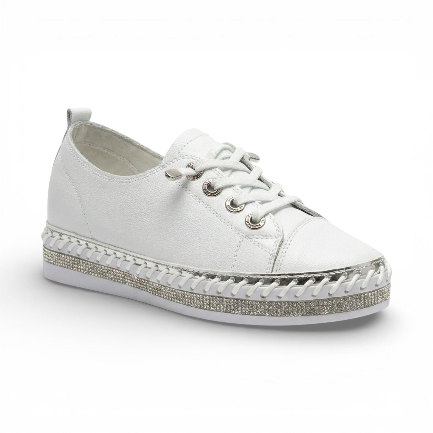 Harper White Crystal Trim Leather Sneaker