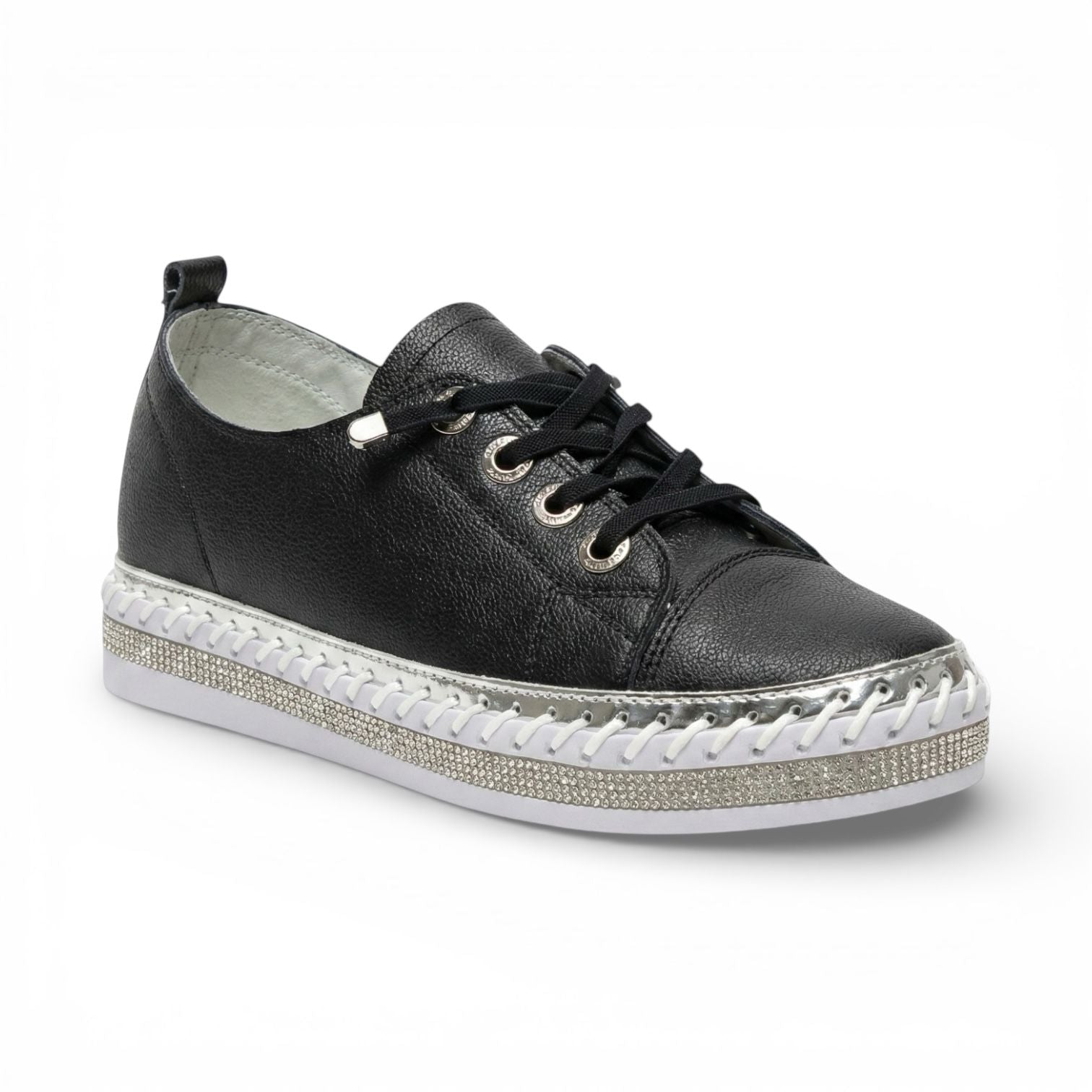 Harper Black Crystal Trim Leather Sneaker