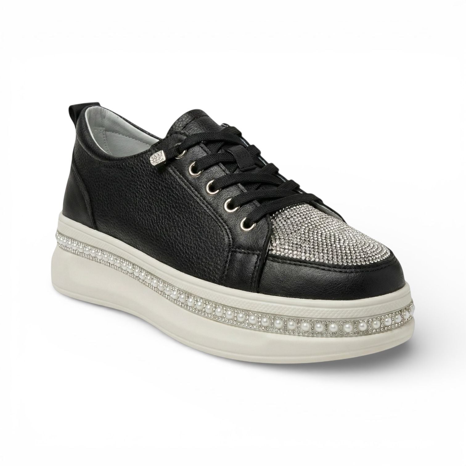 Matilda Black Crystal Toe Platform Sneaker