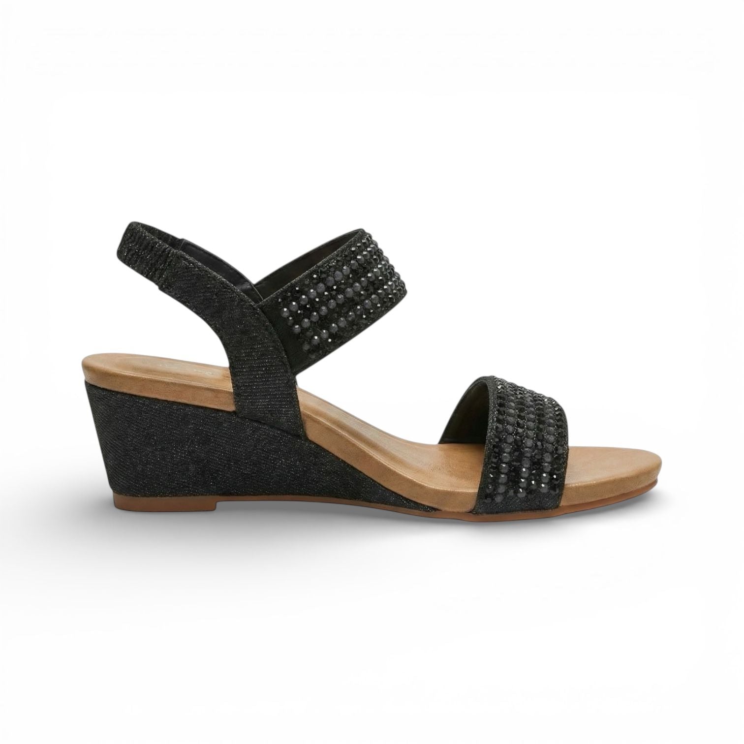 Elara Black Embellished Wedge Sandal