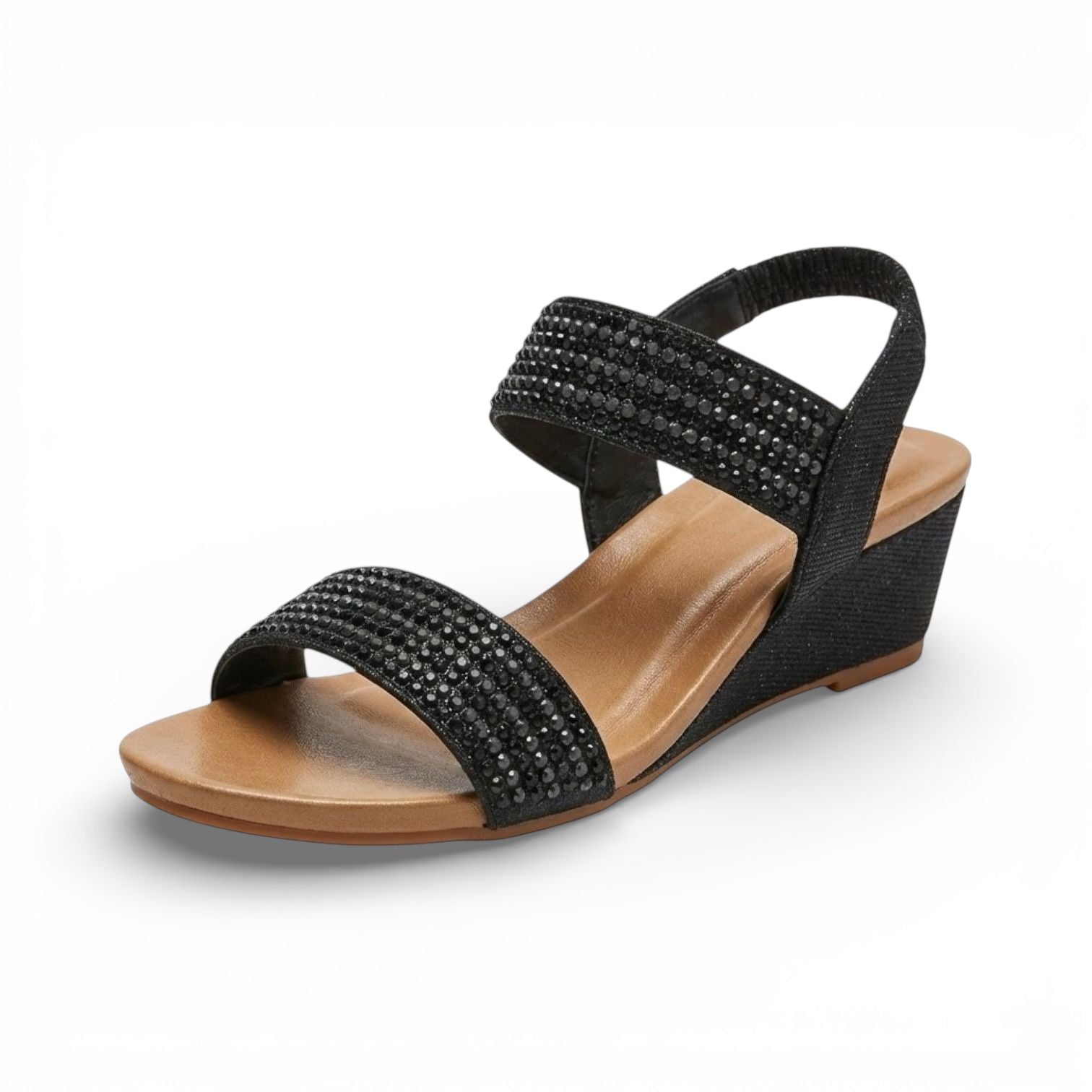 Elara Black Embellished Wedge Sandal