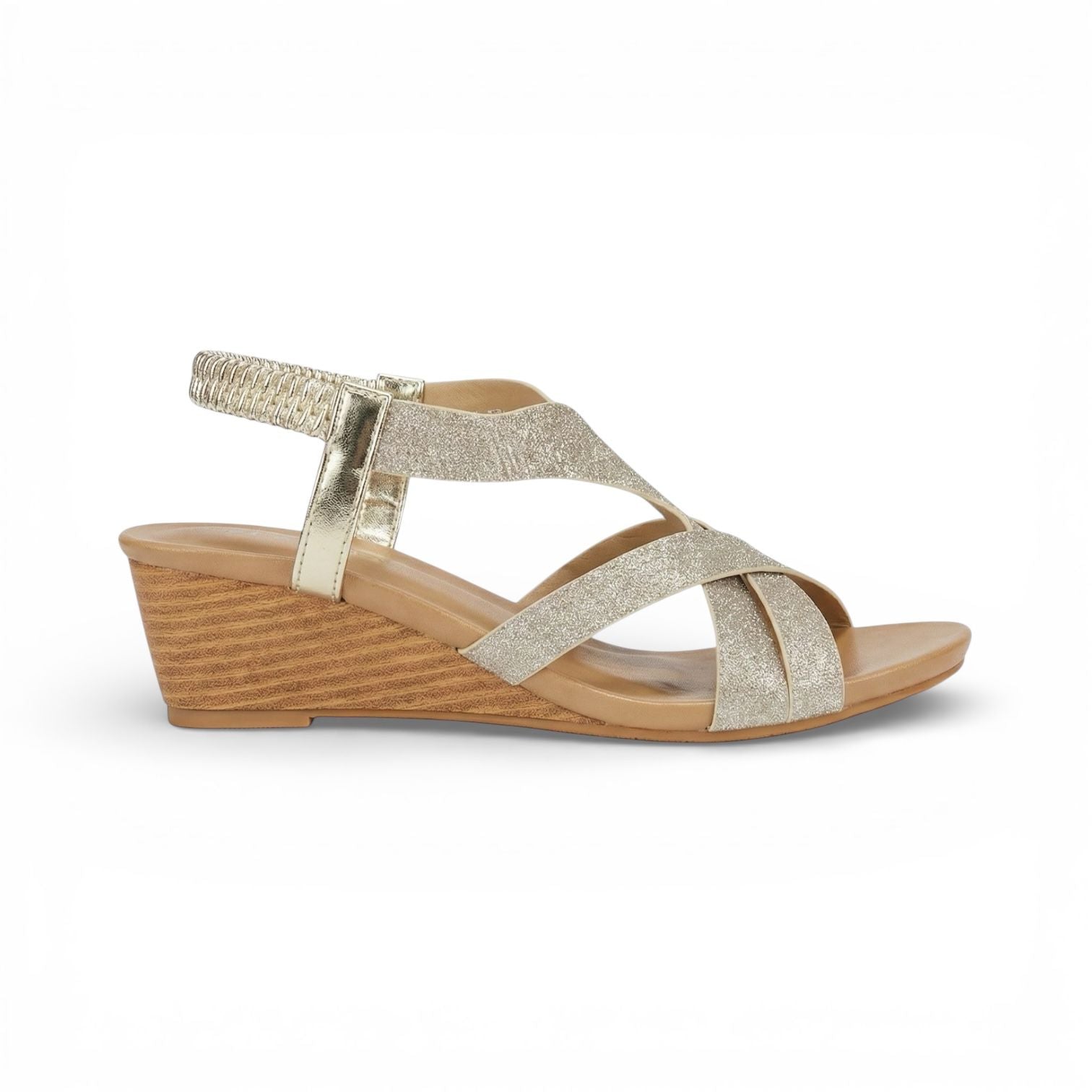 Sienna Gold Cross Strap Wedge Sandal