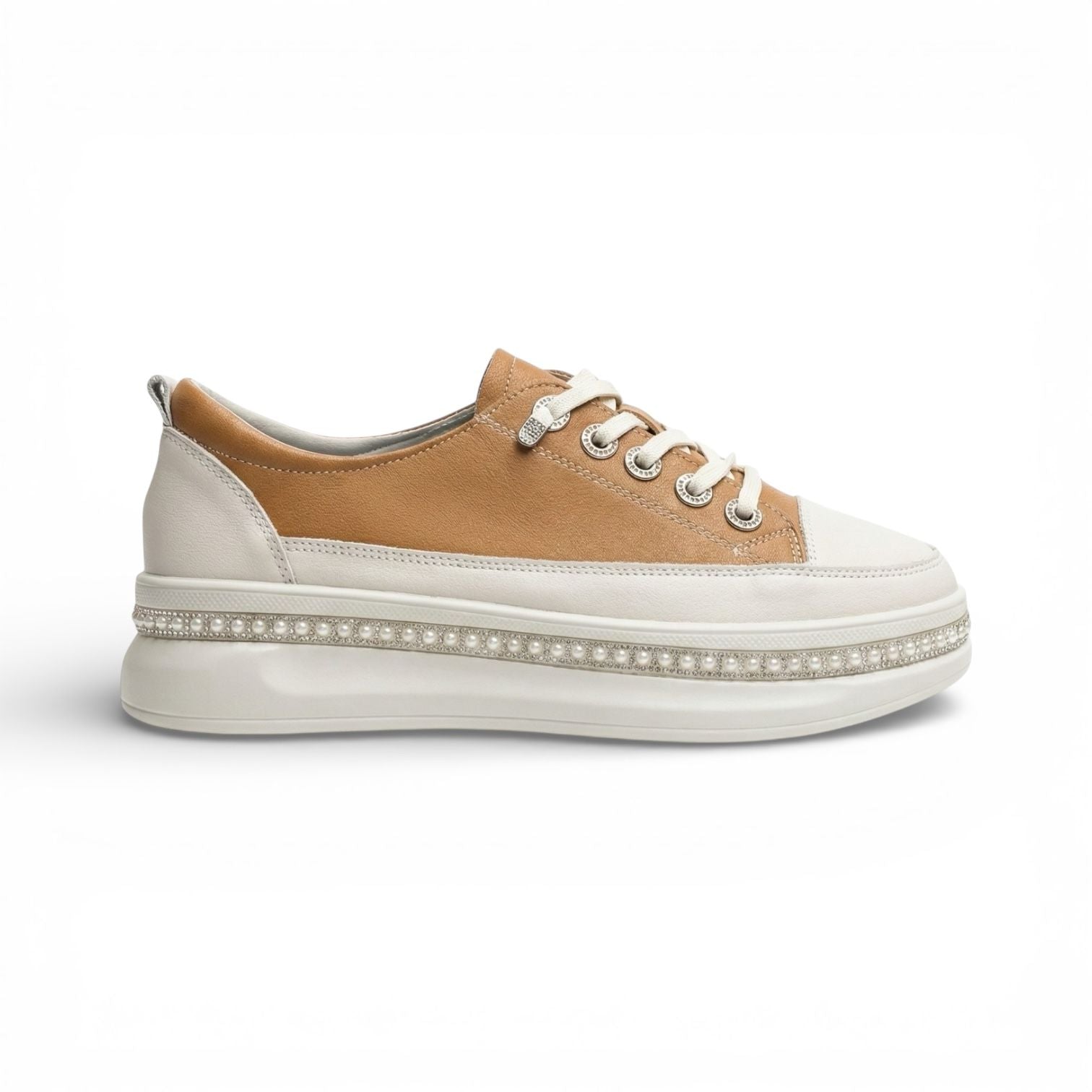 Florence Camel Pearl Platform Sneaker