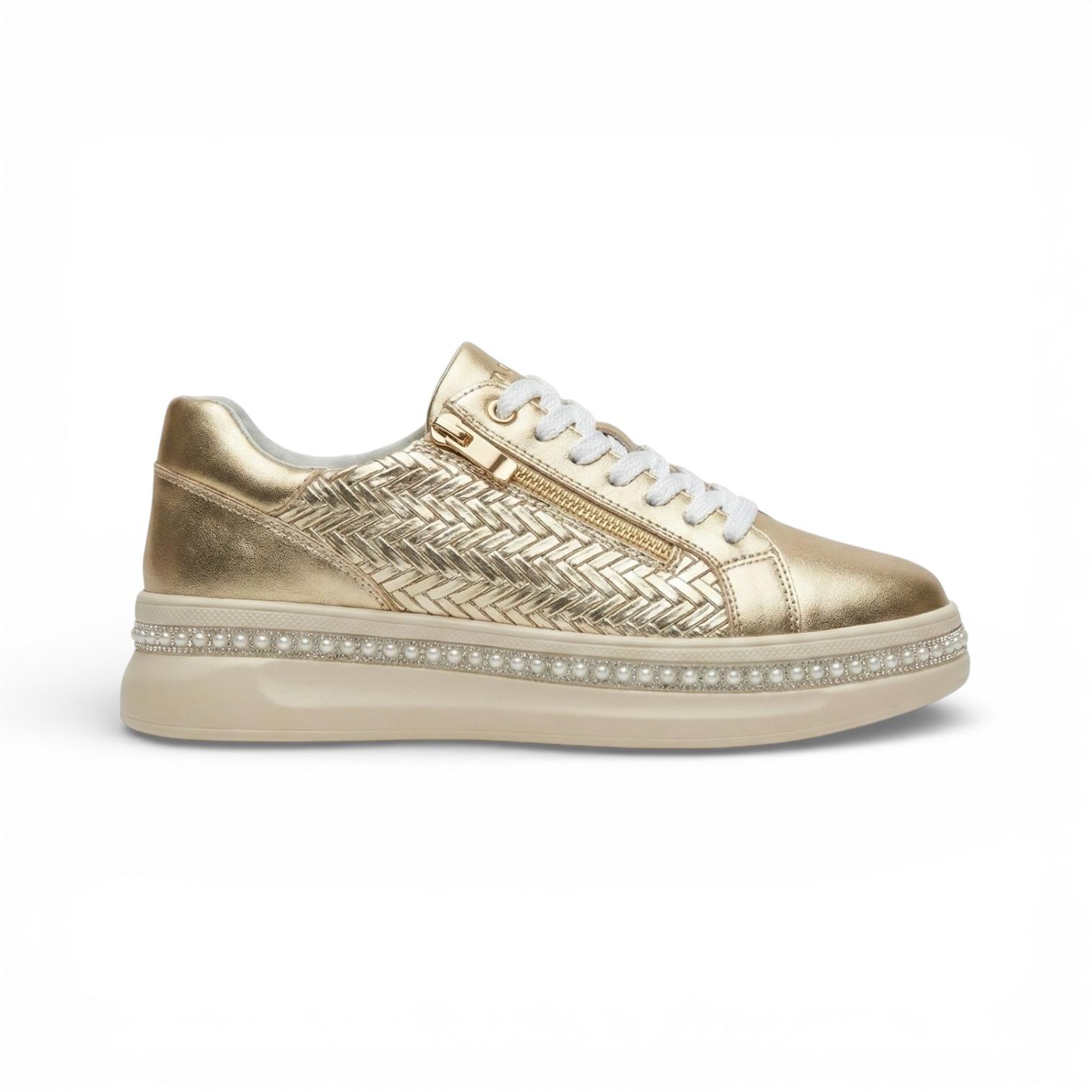 Ava Gold Pearl Weave Zip Platform Sneaker