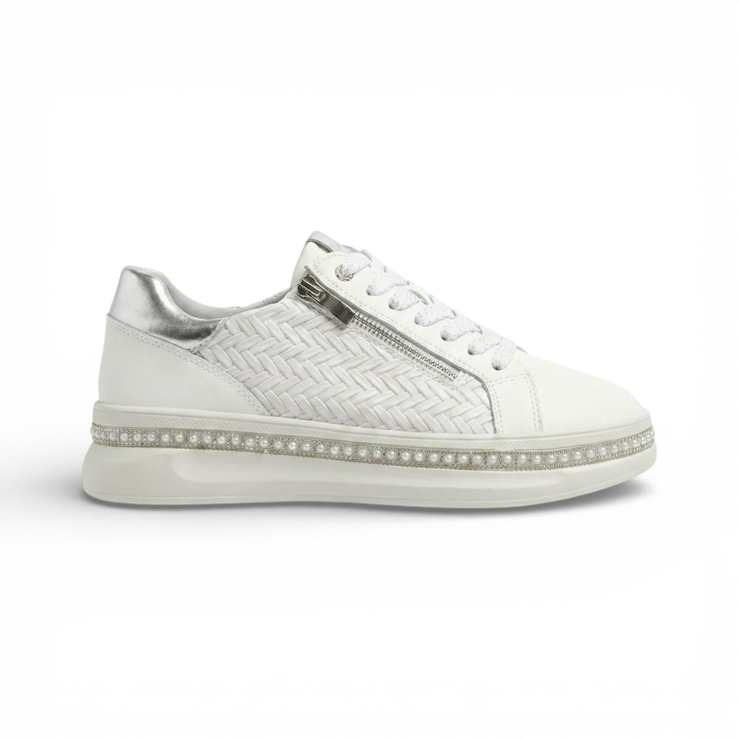 Ava Beige Pearl Weave Zip Platform Sneaker