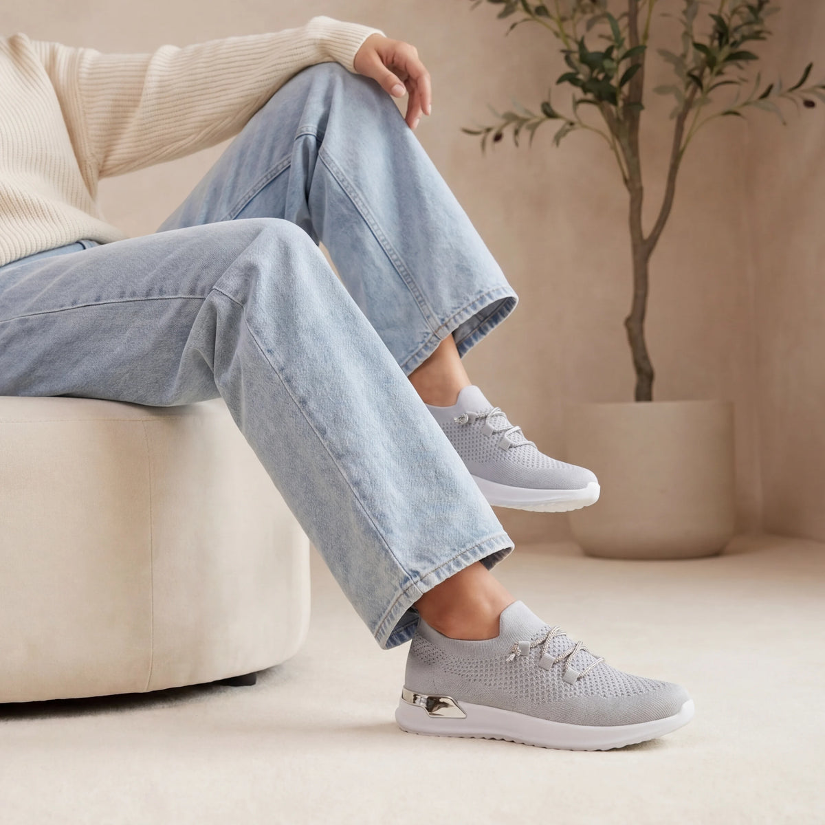 Luna Grey Knit Lace-Up Sneaker