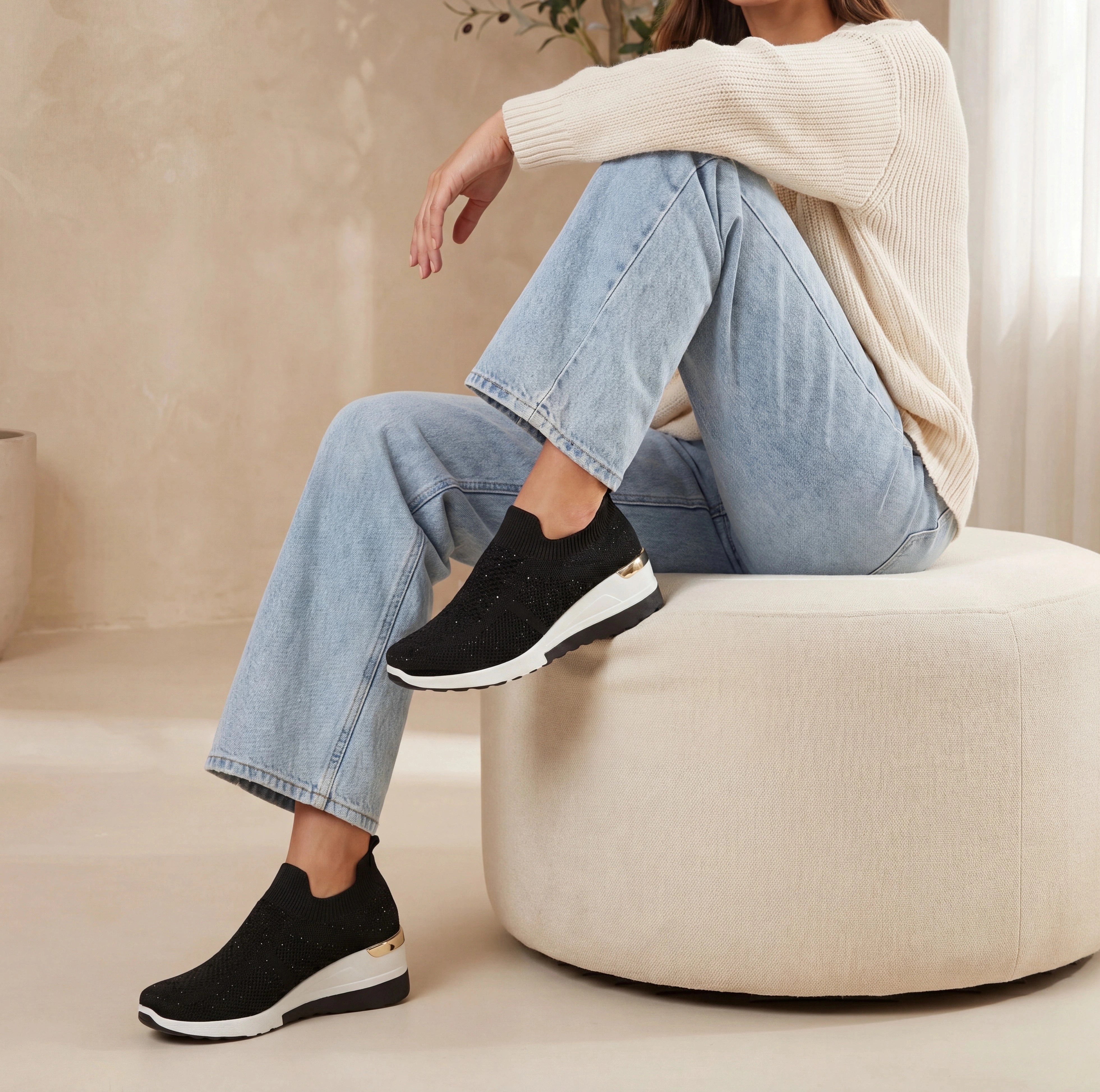 Serena Black Crystal Knit Wedge Sneaker