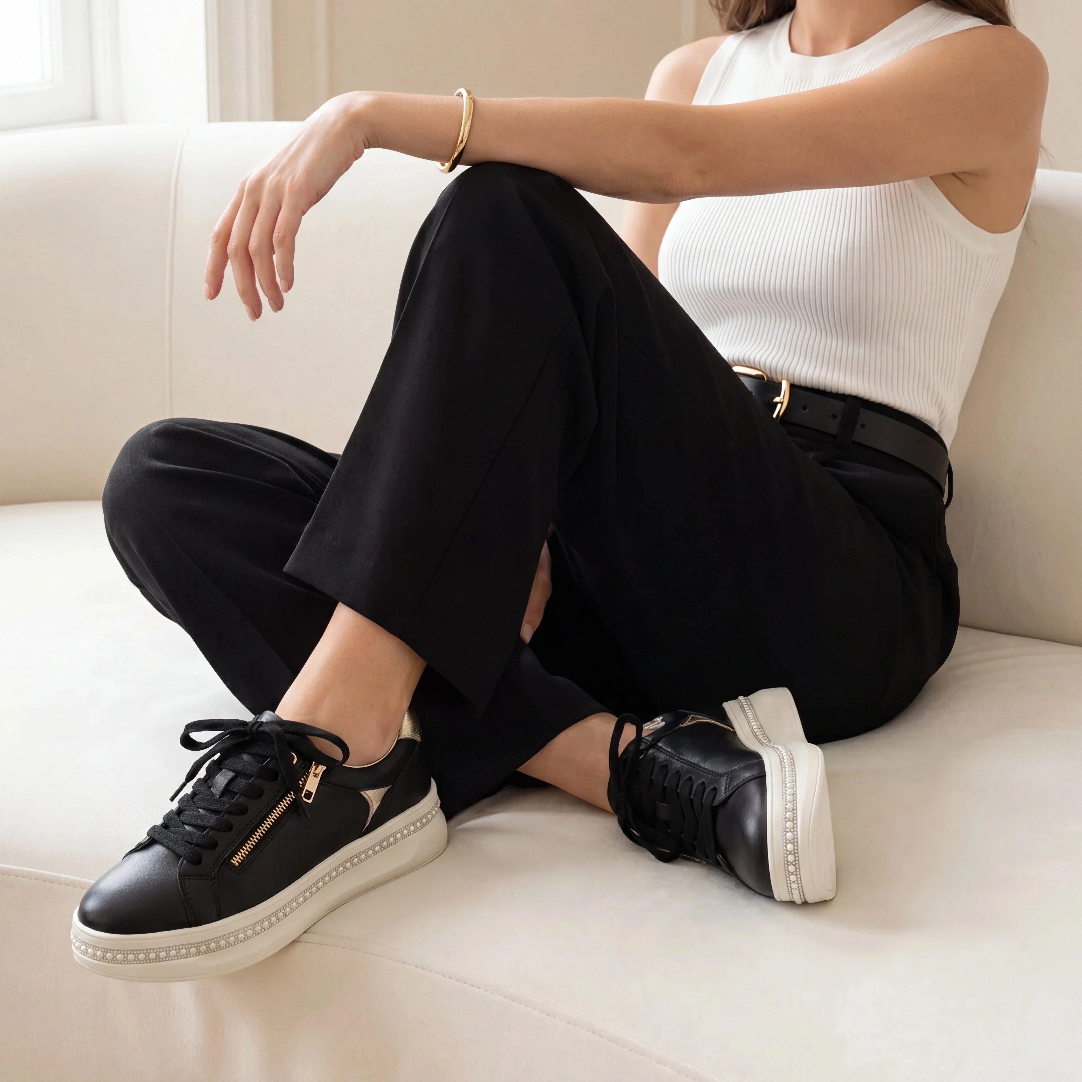 Maribel Black Pearl Zip Platform Sneaker