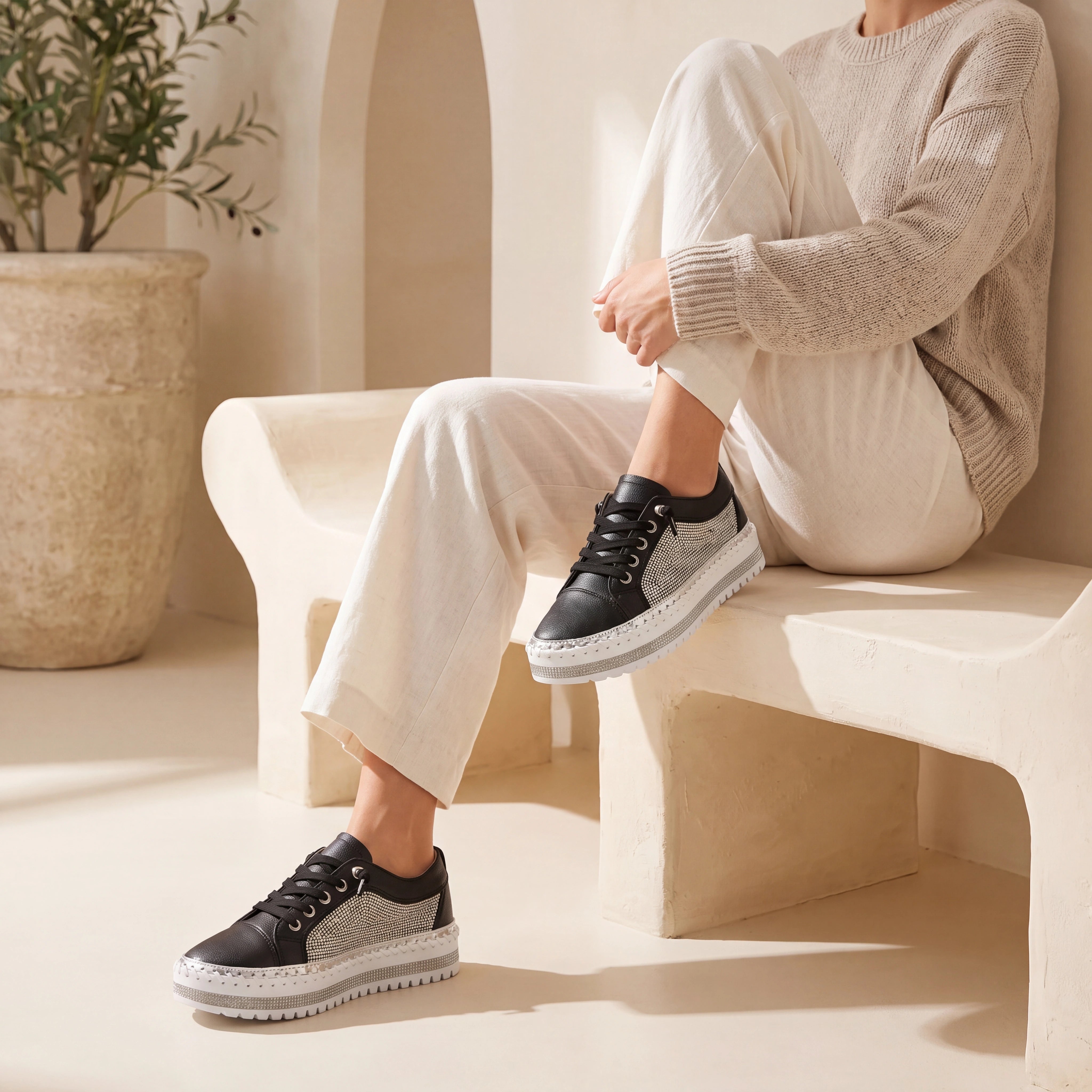 Virella Black Crystal Panel Platform Sneaker