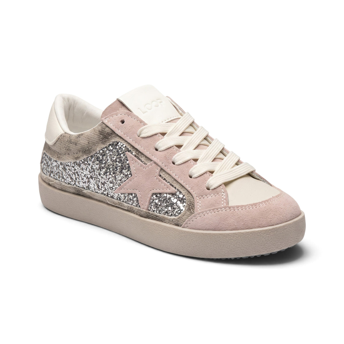 Ari Silver Glitter Panel Star Sneakers
