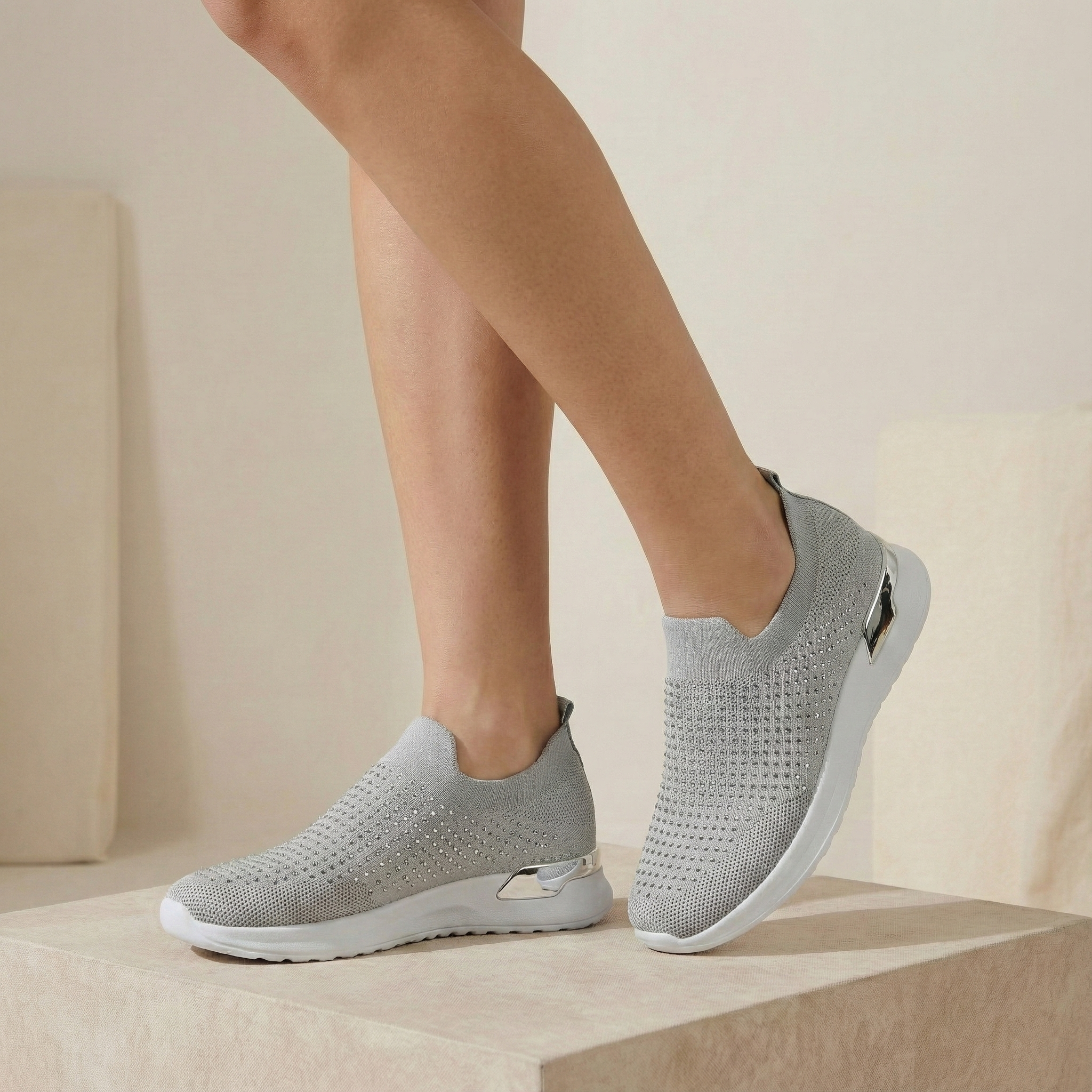 Nova Light Grey Knit Slip-On Sneaker