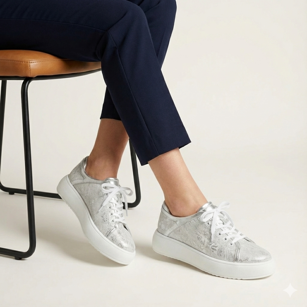 Vela Silver Floral Platform Sneaker