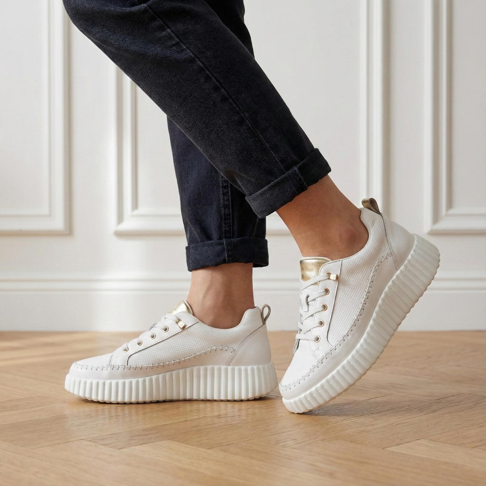 Aria White Leather Platform Sneaker