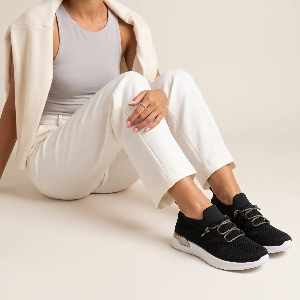 Luna Black Knit Lace-Up Sneaker