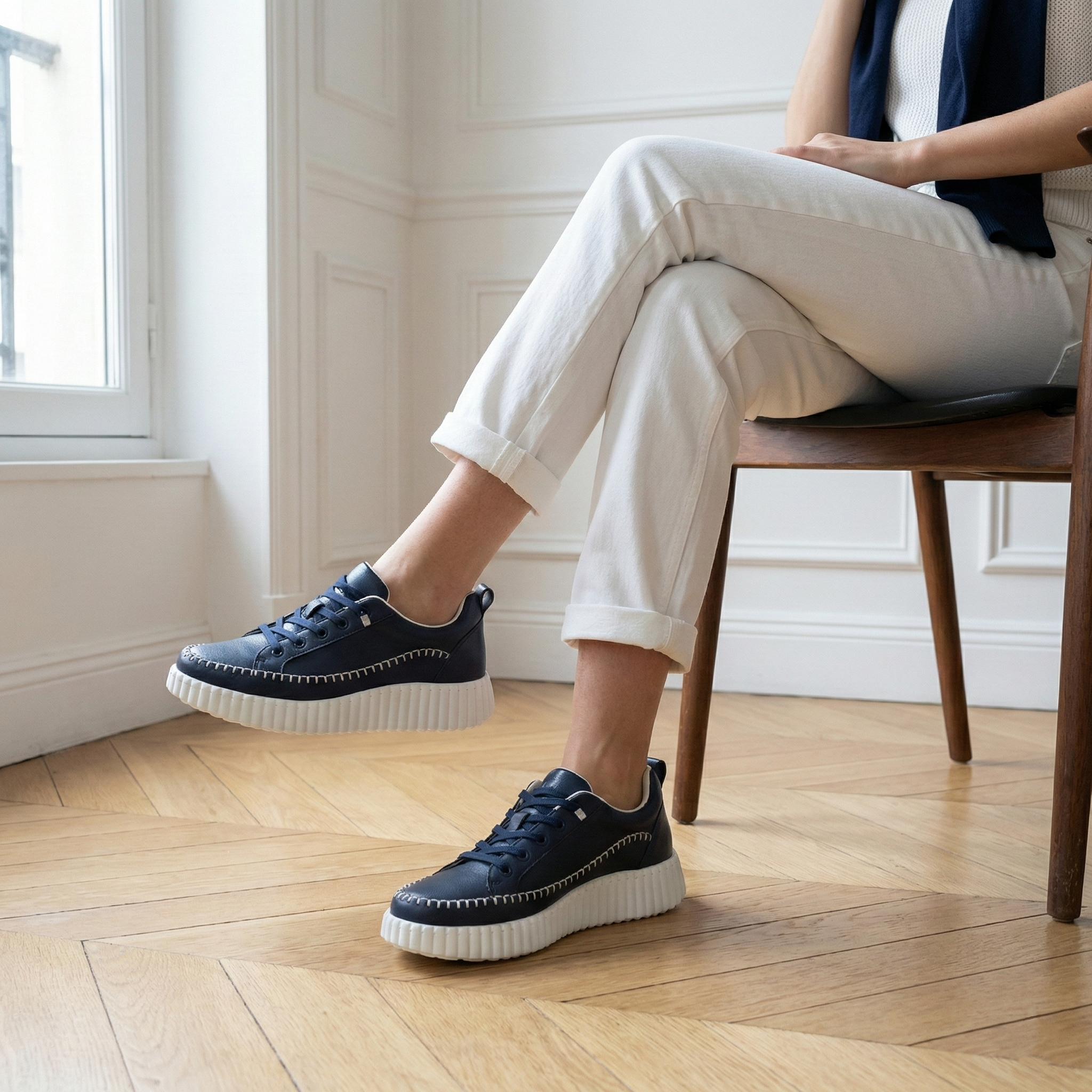 Aria Navy Leather Platform Sneaker