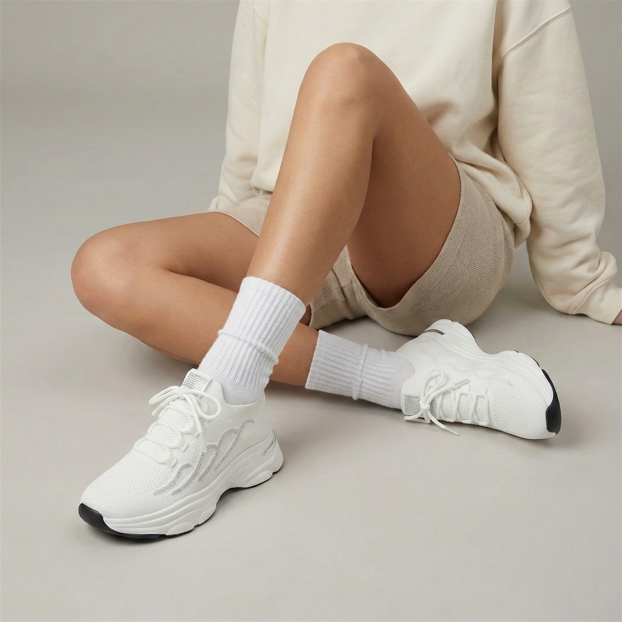 Sabine White Crystal Knit Sneaker
