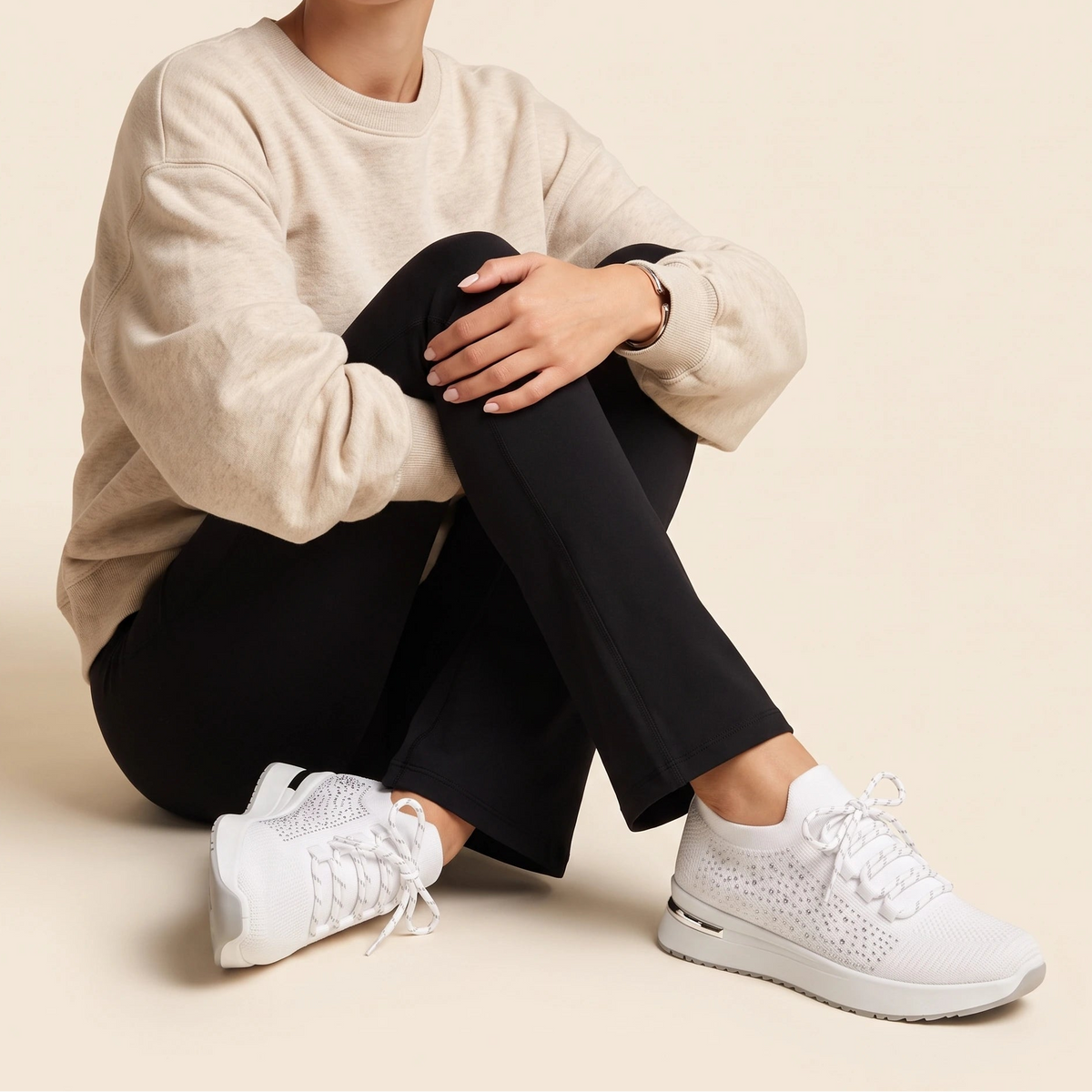Aurelia White Diamante Knit Sneakers