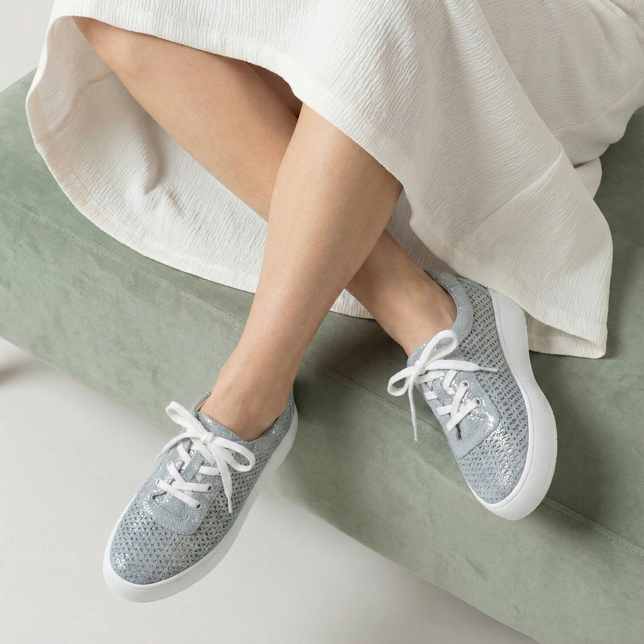 Celia Soft Blue Perforated Platform Sneaker
