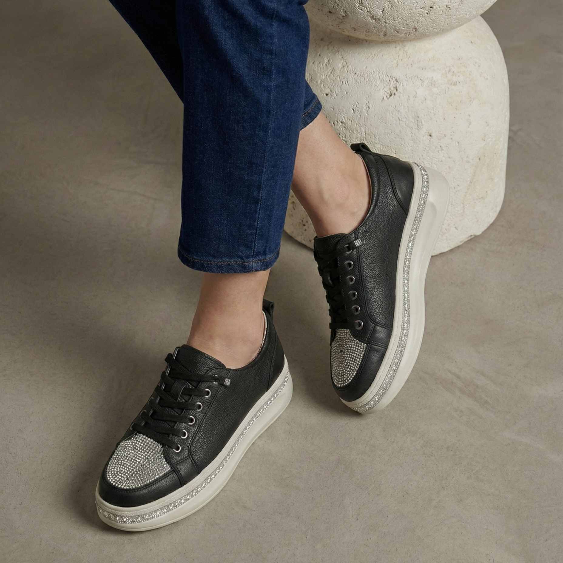 Matilda Black Crystal Toe Platform Sneaker
