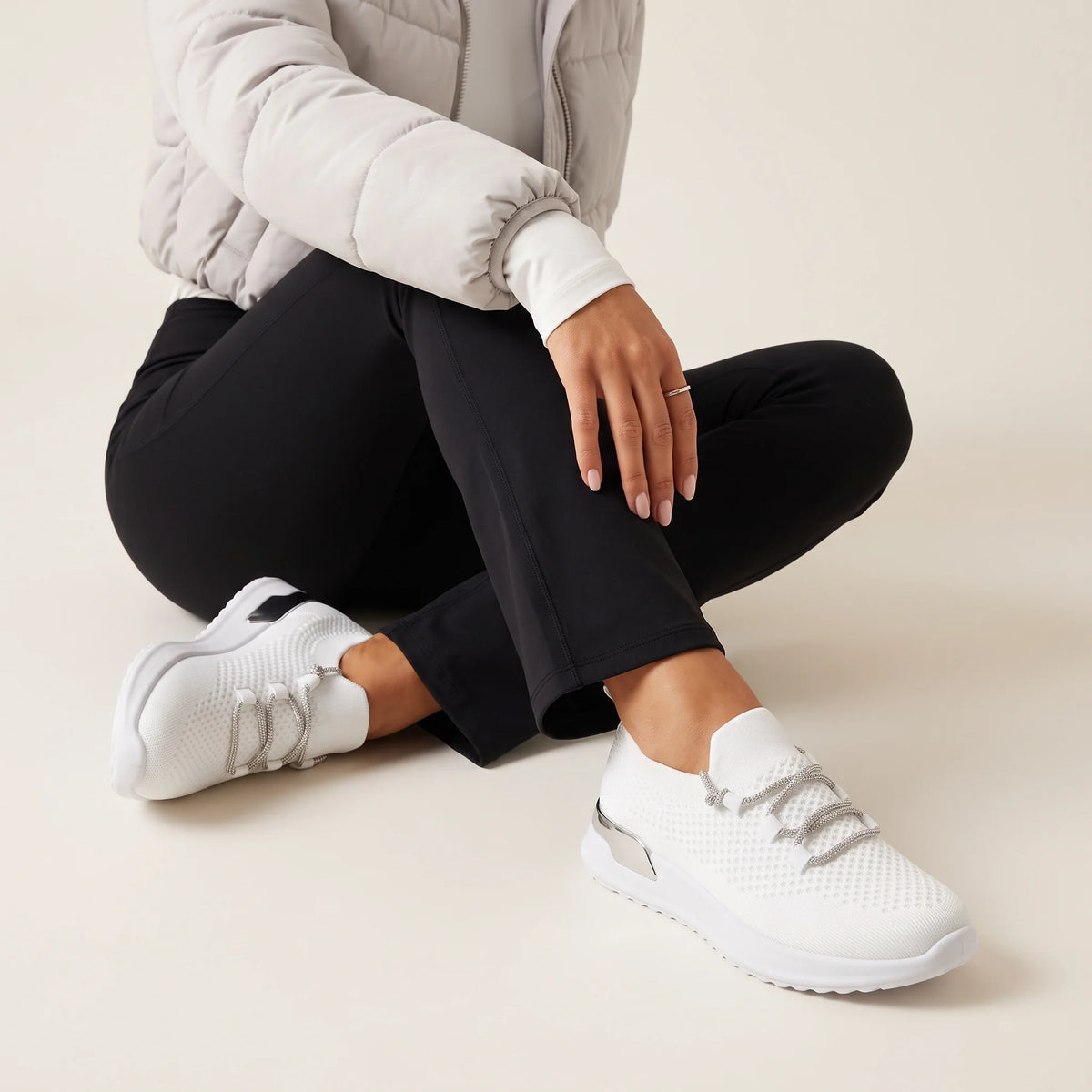 Luna White Knit Lace-Up Sneaker