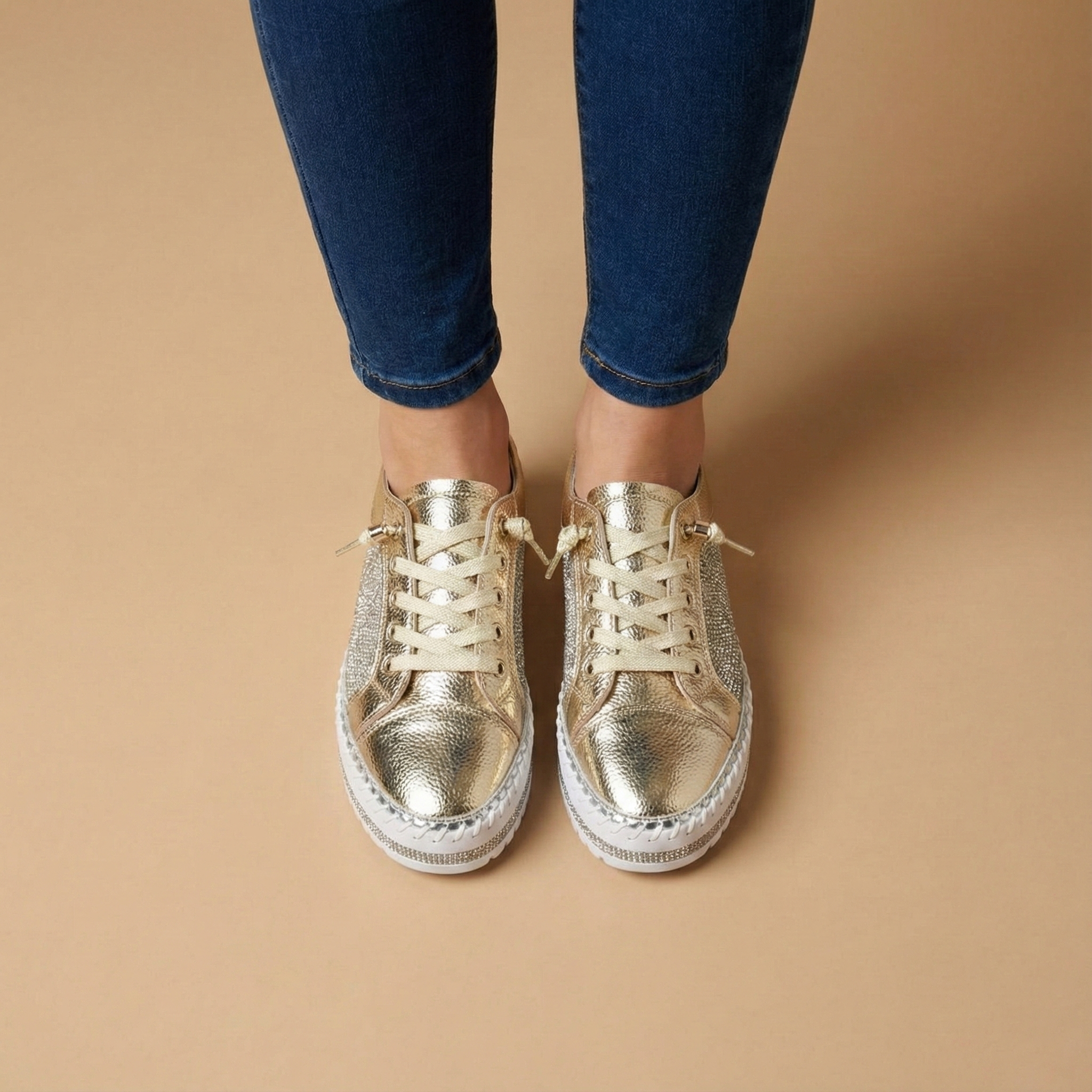 Virella Gold Crystal Panel Platform Sneaker