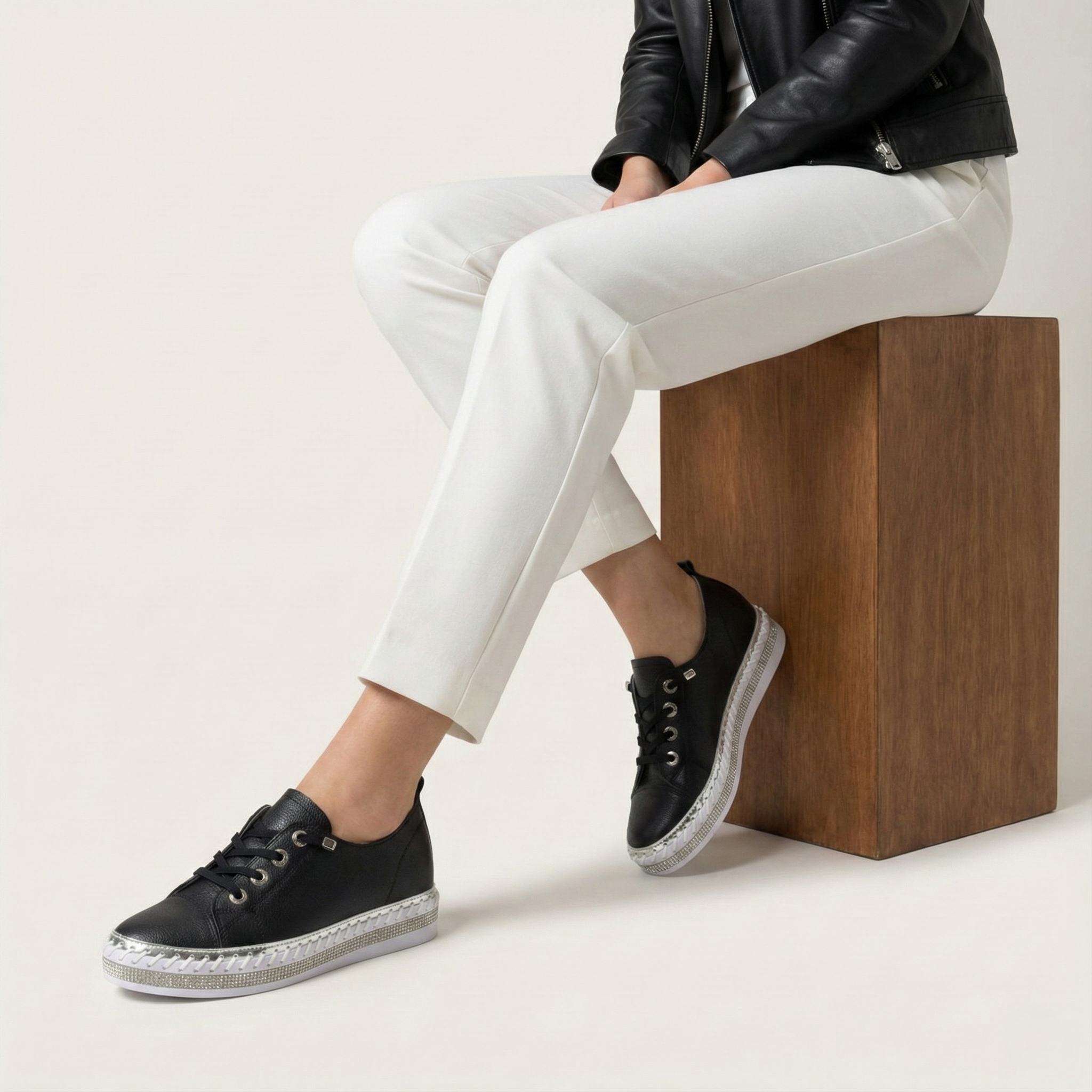 Harper Black Crystal Trim Leather Sneaker