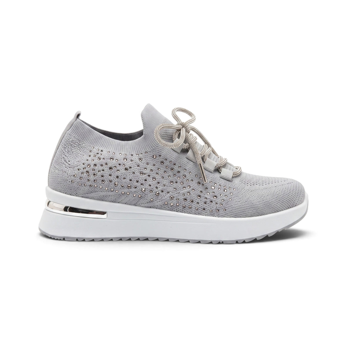 Grey diamante knit platform sneaker side view