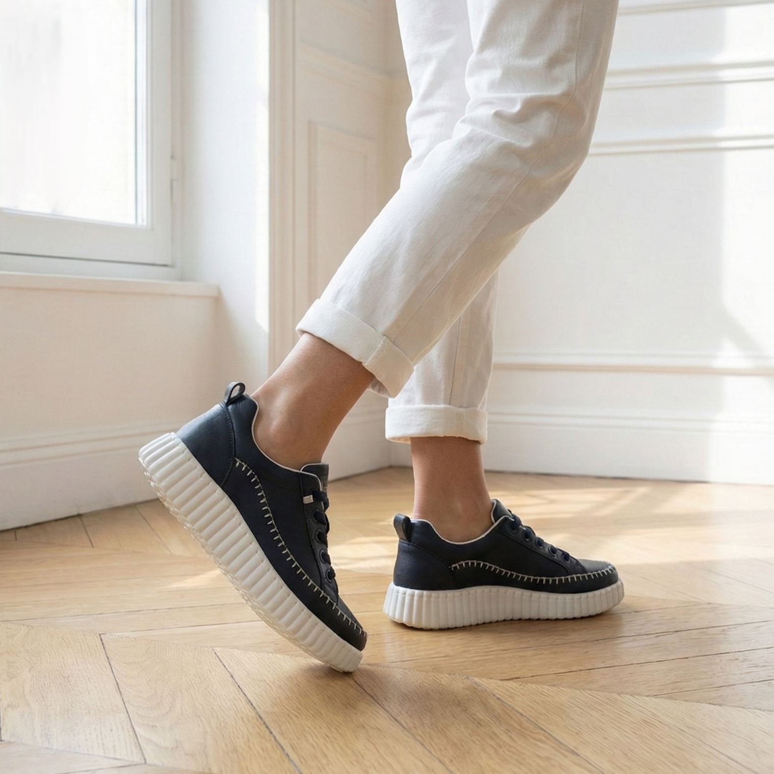 Aria Navy Leather Platform Sneaker