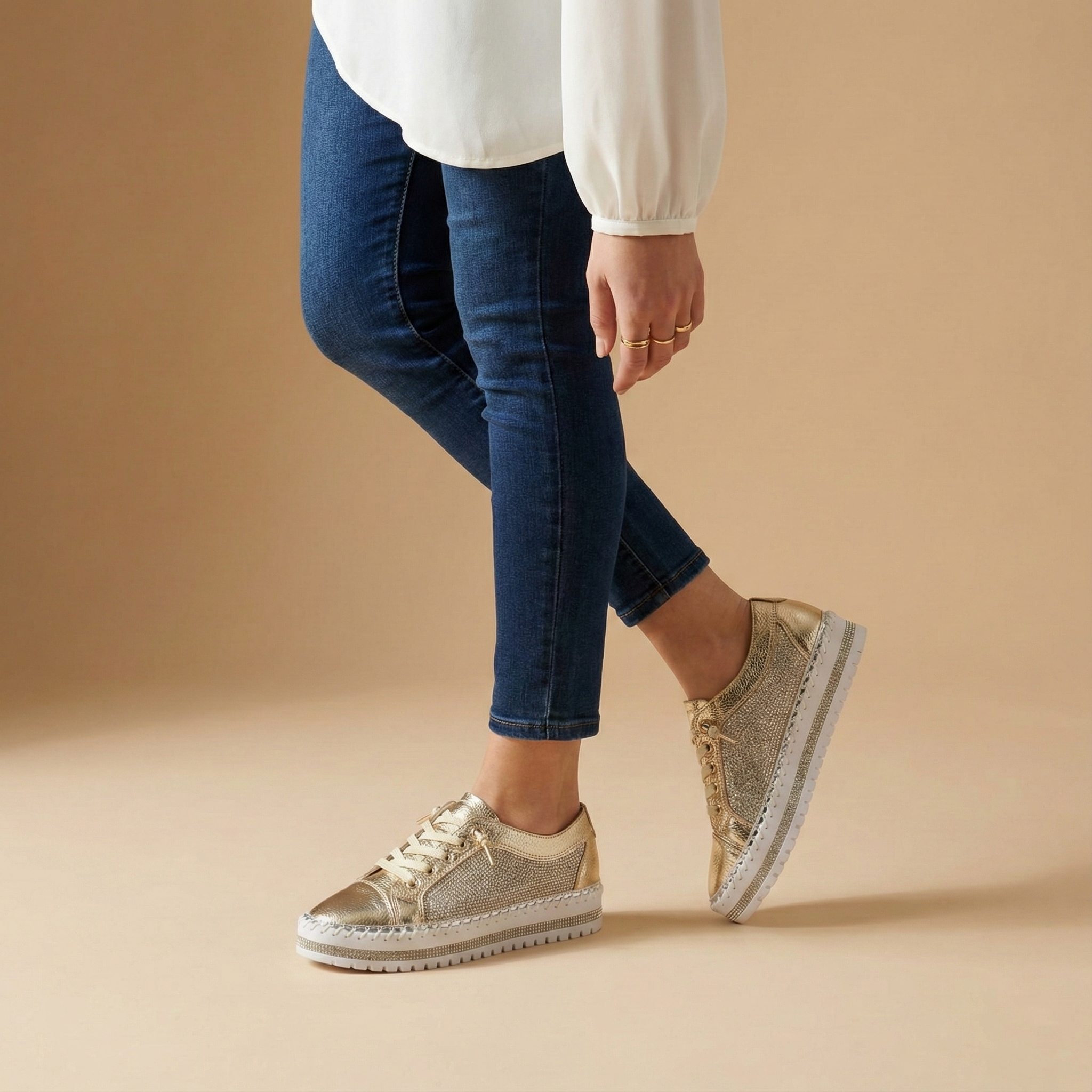 Virella Gold Crystal Panel Platform Sneaker