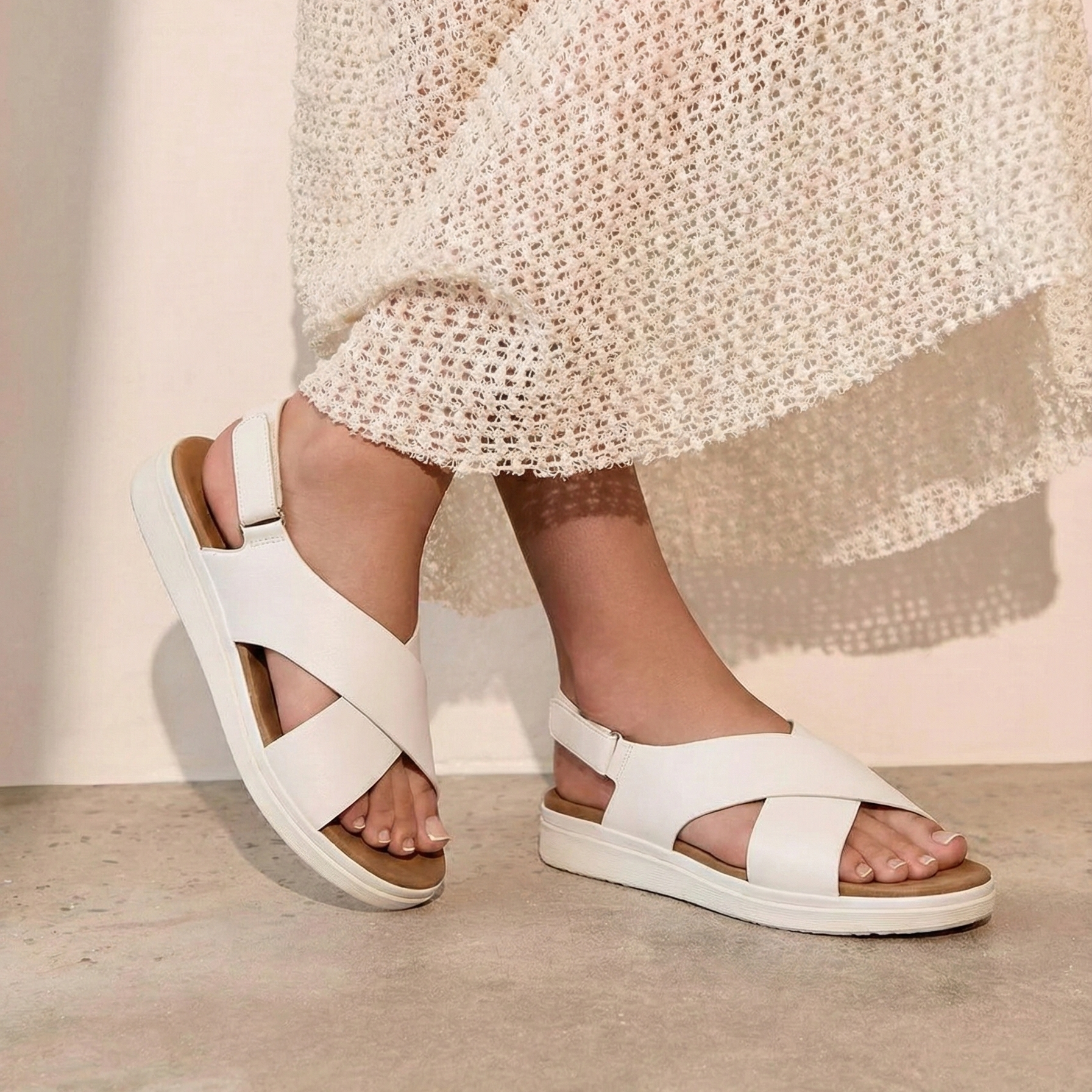 Isla White Cross Strap Platform Sandal