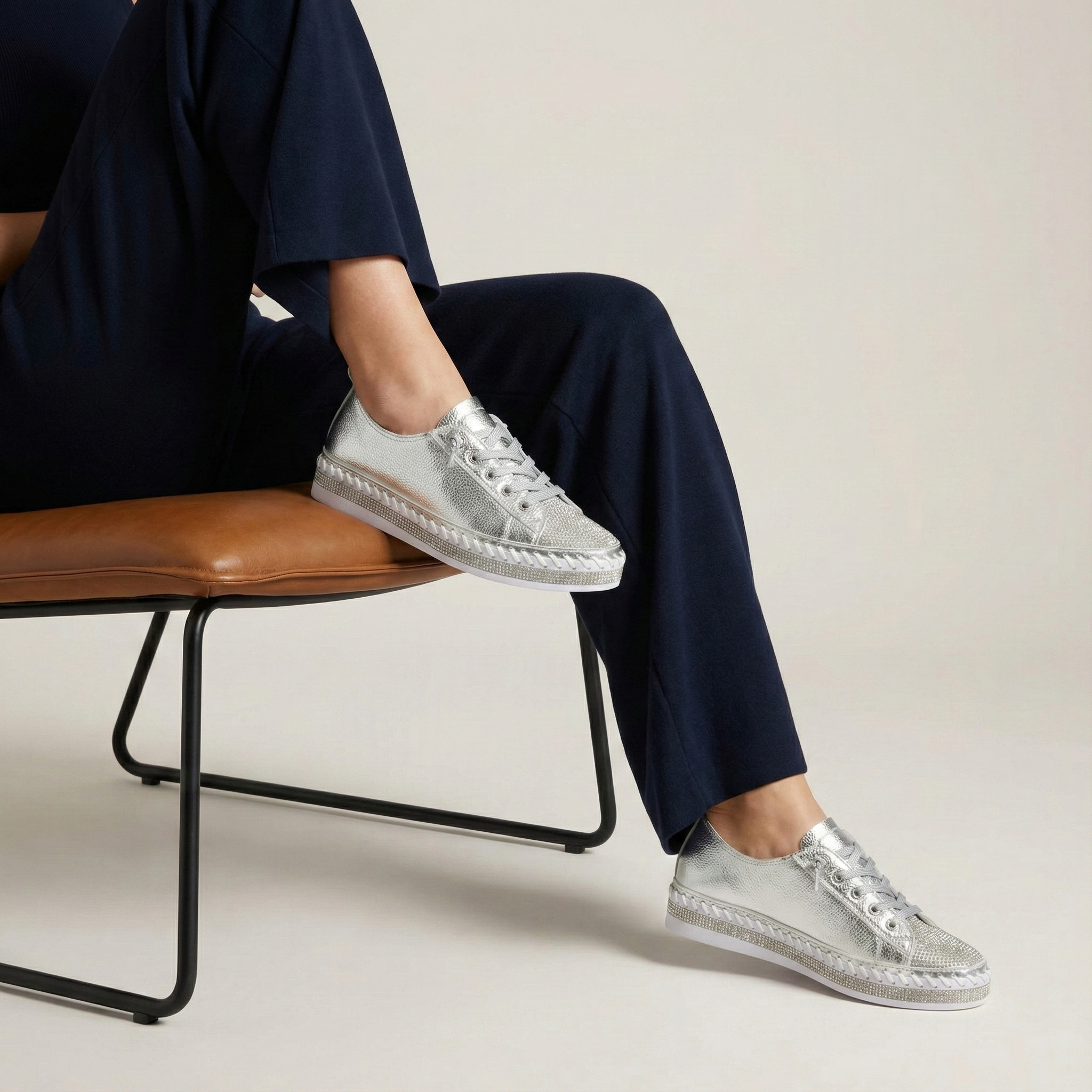 Sofia Silver Crystal Toe Leather Sneaker