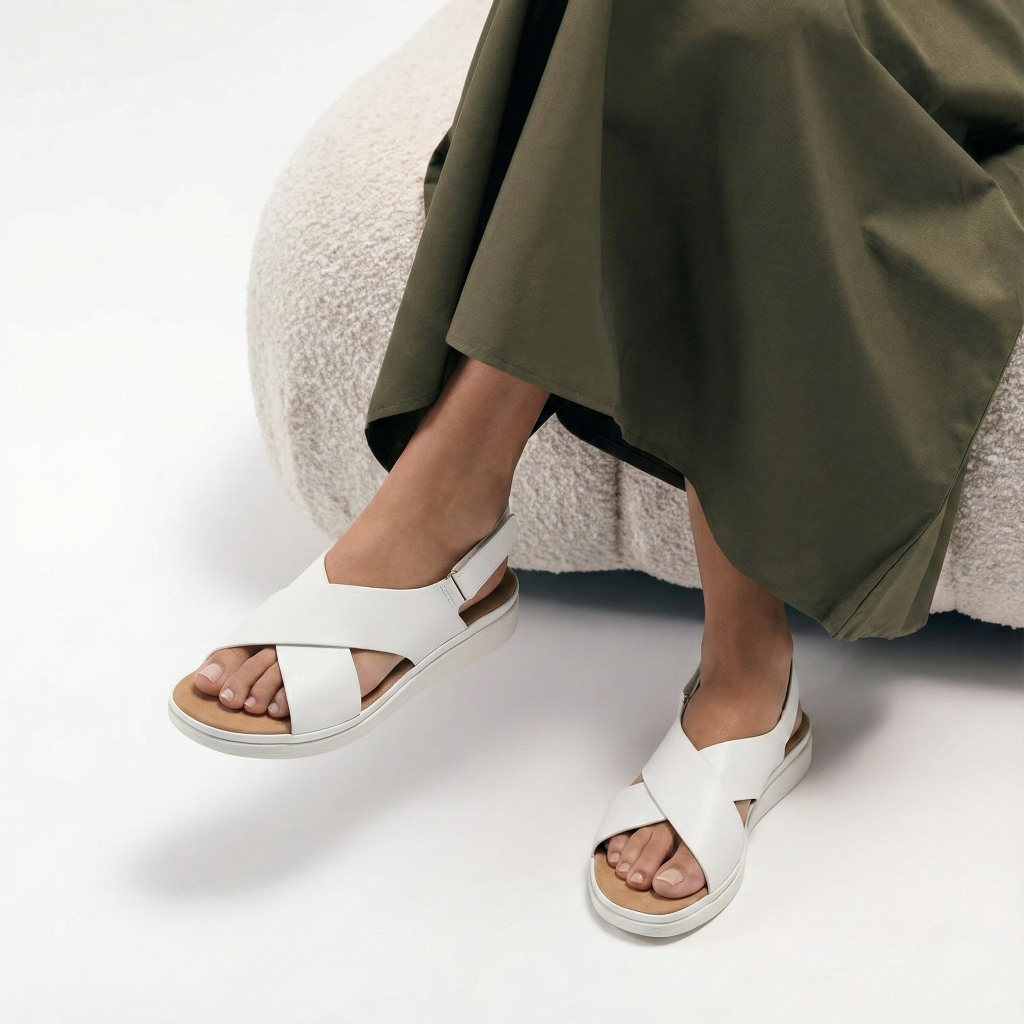 Isla White Cross Strap Platform Sandal