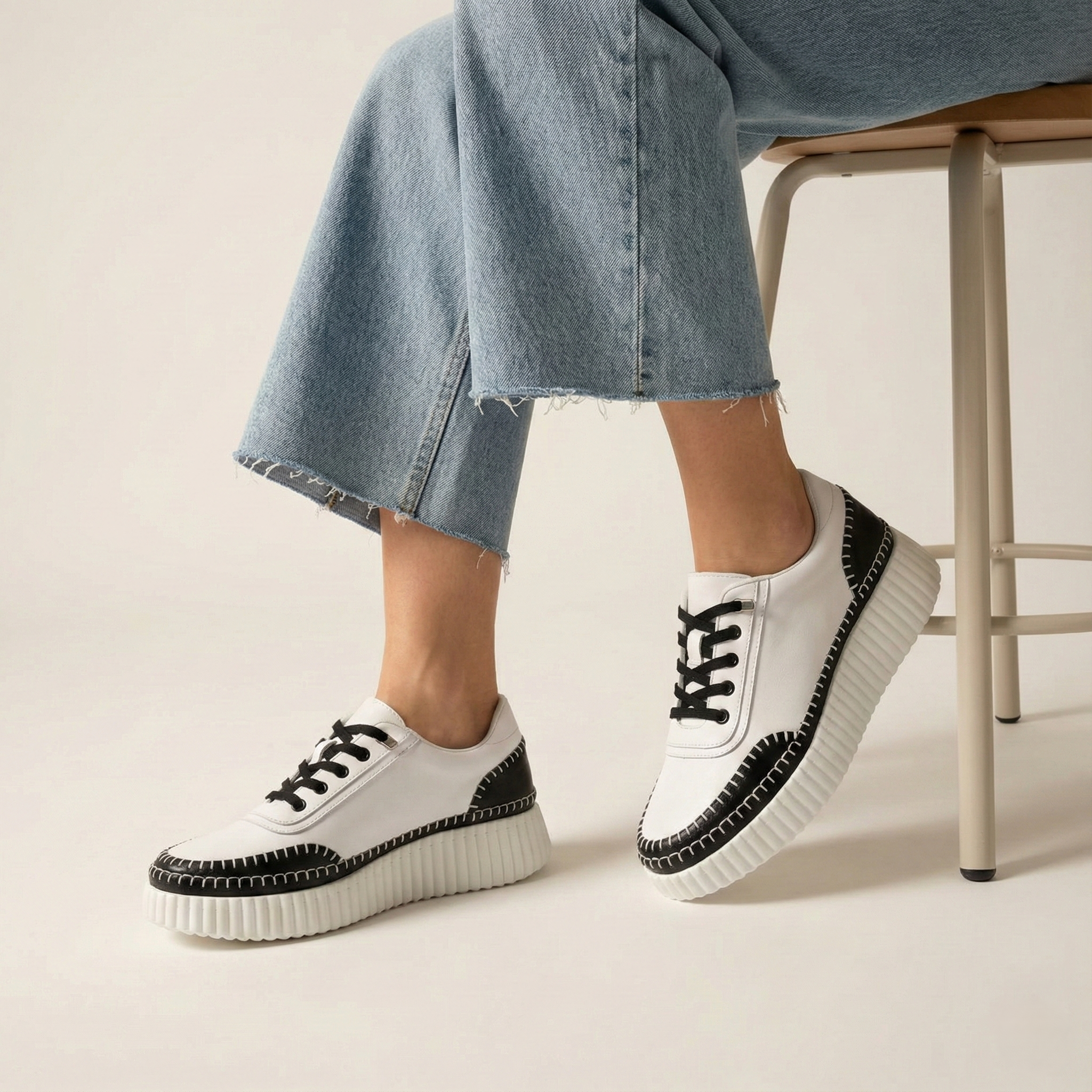 Noa Black Whipstitch Platform Sneaker