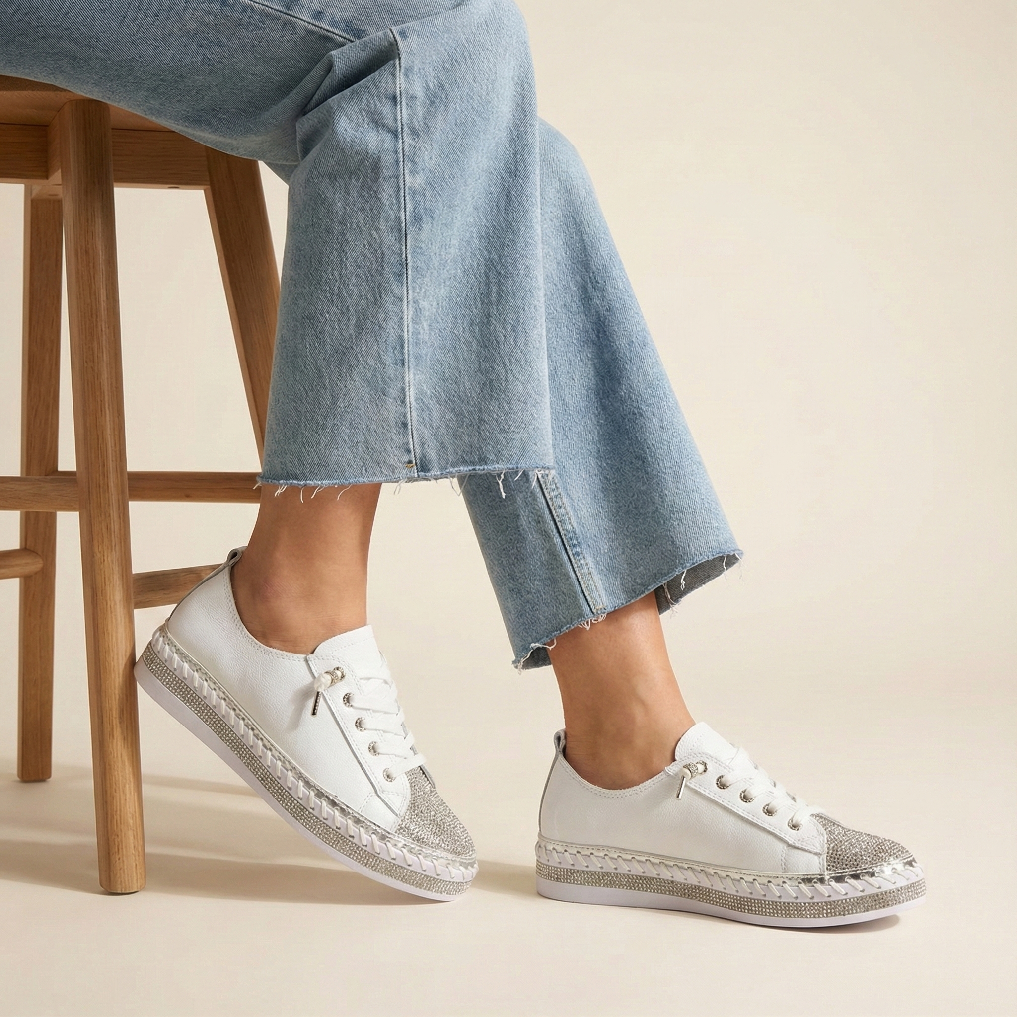 Sofia White Crystal Toe Leather Sneaker