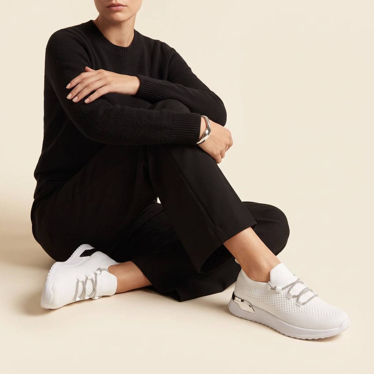 Luna White Knit Lace-Up Sneaker