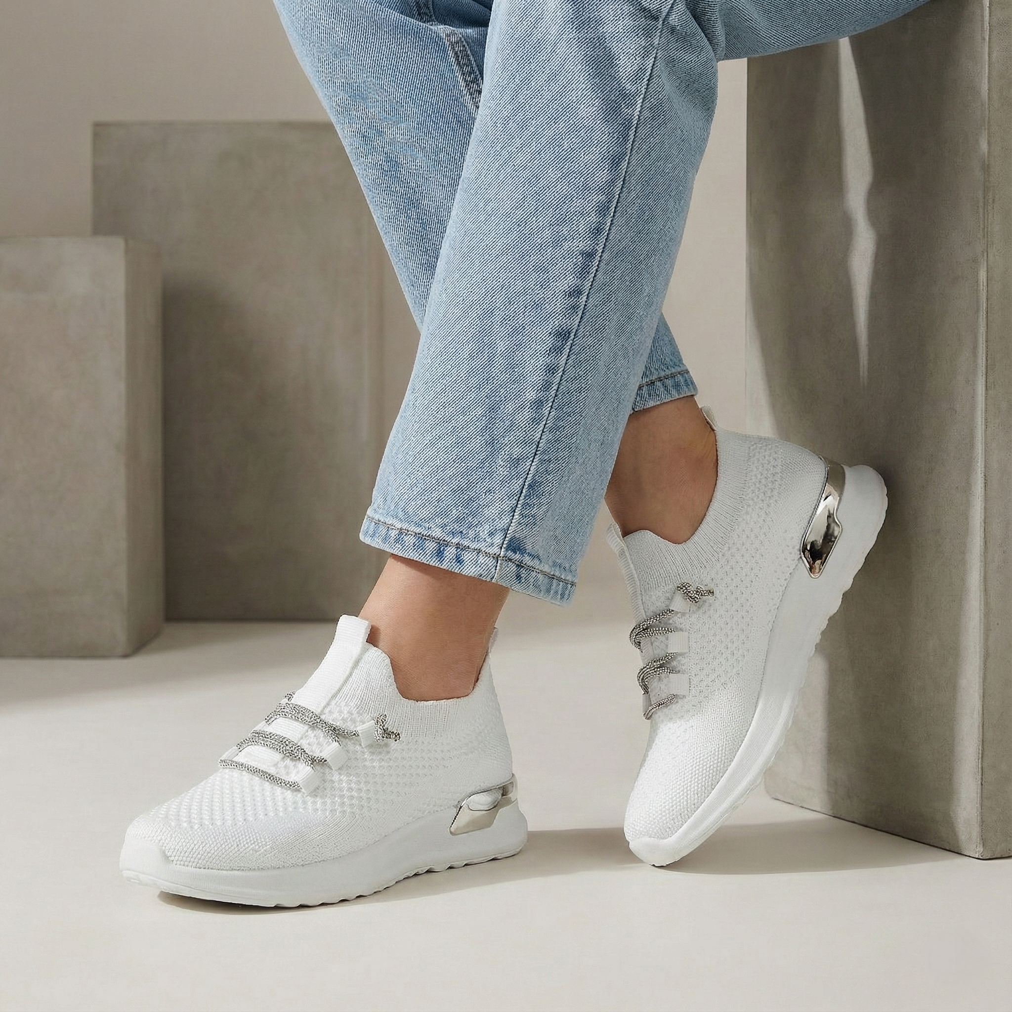 Luna White Knit Lace-Up Sneaker