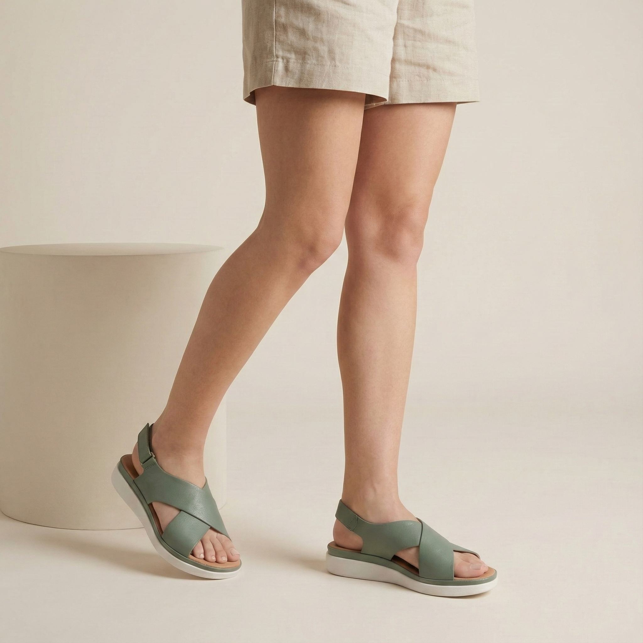 Isla Green Cross Strap Platform Sandal