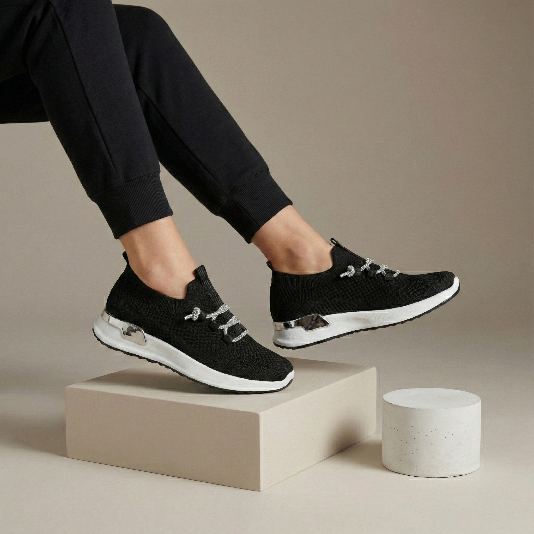 Luna Black Knit Lace-Up Sneaker