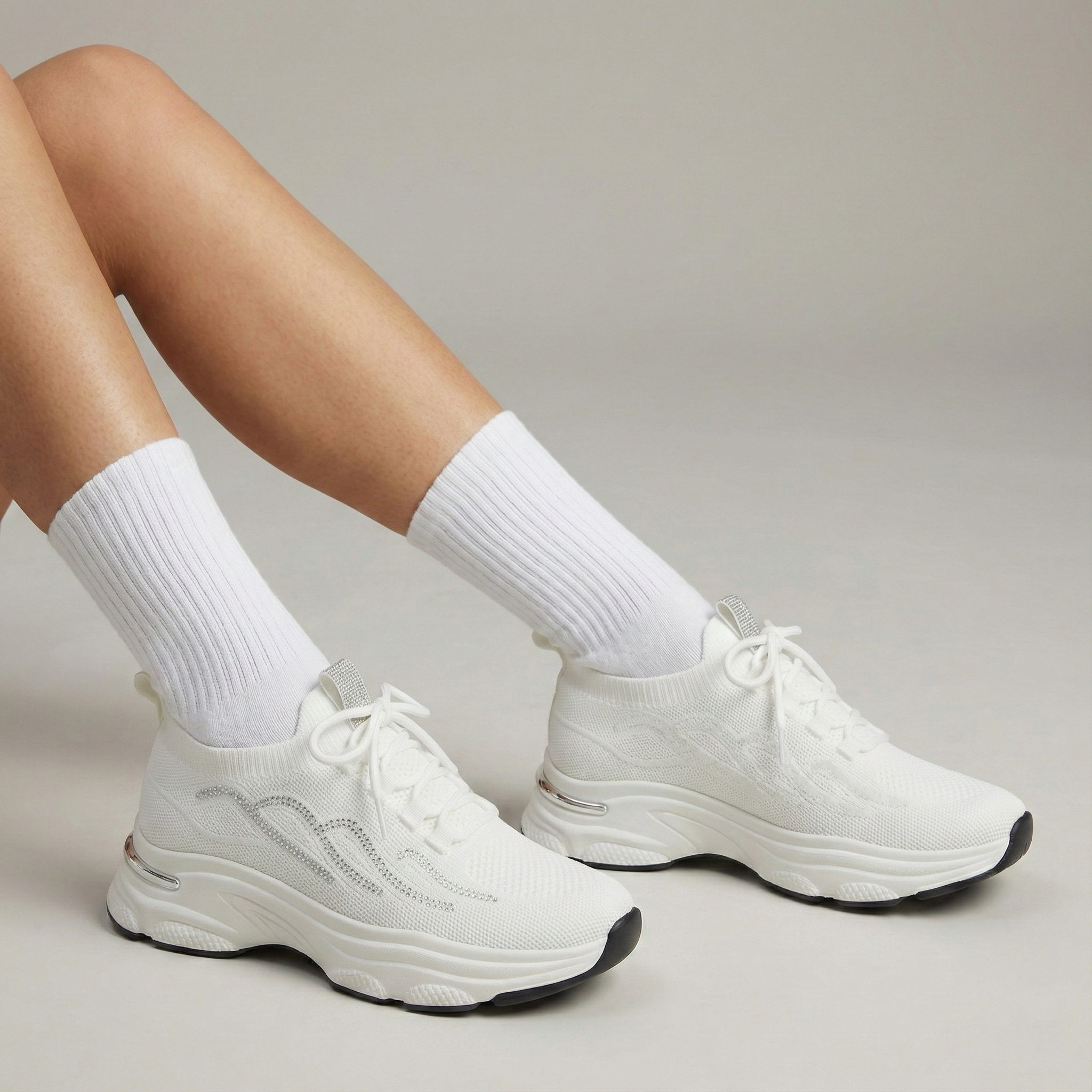 Sabine White Crystal Knit Sneaker