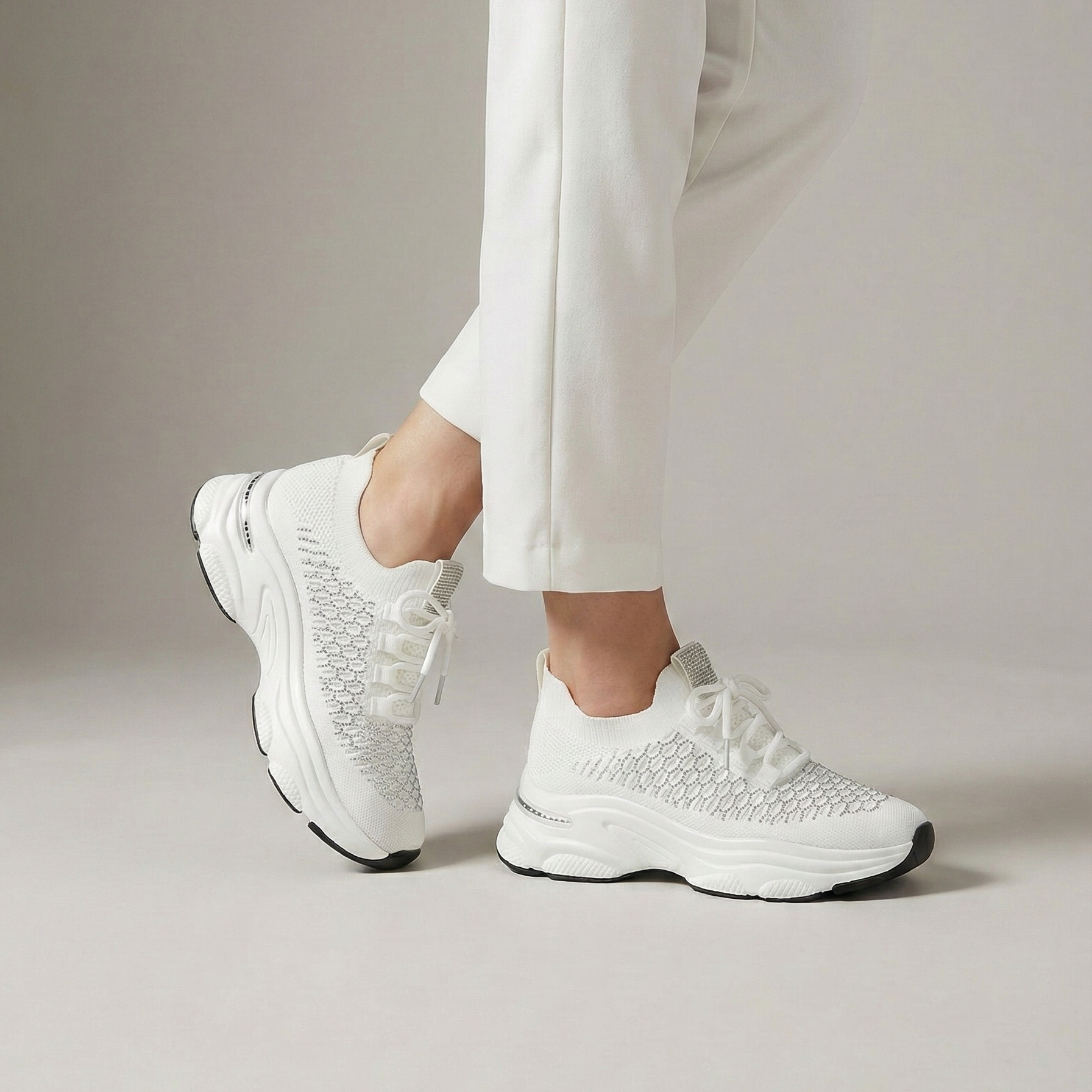Bianca White Sparkle Knit Sneaker