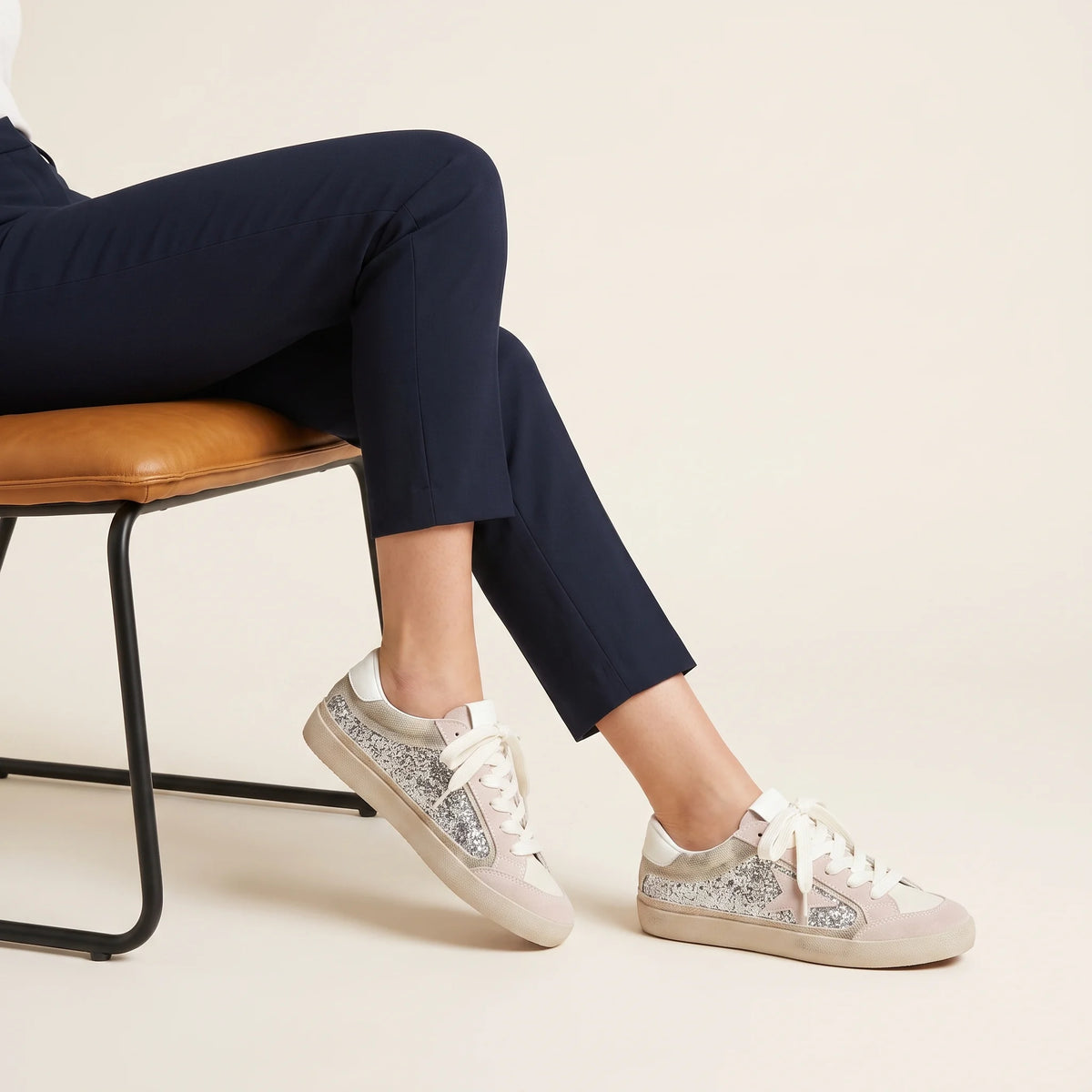 Ari Silver Glitter Panel Star Sneakers