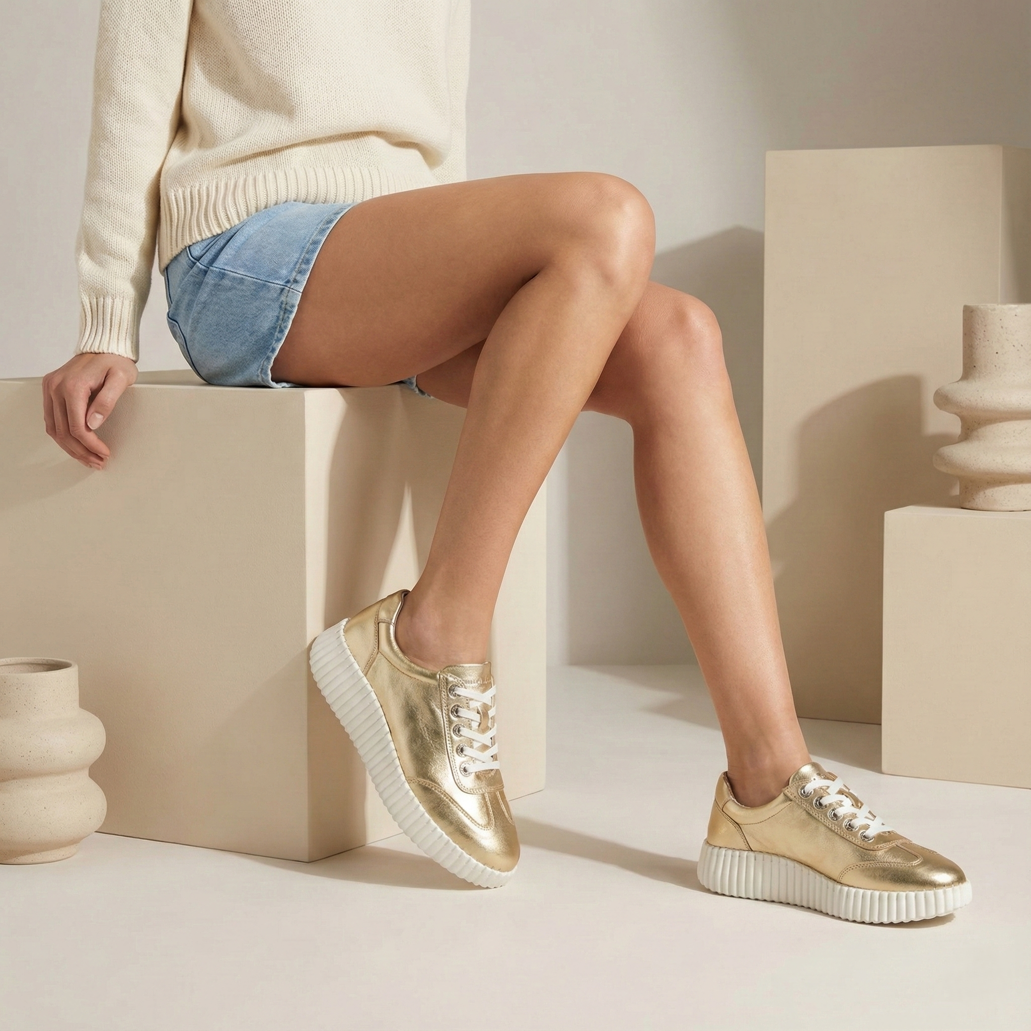 Valencia Gold Metallic Platform Sneaker