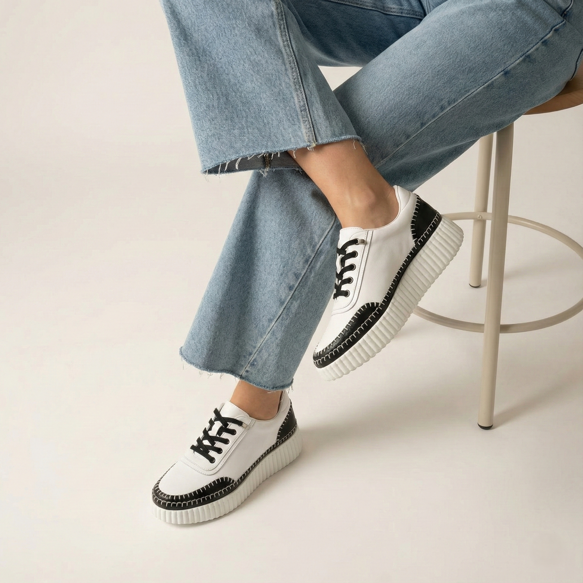 Noa Black Whipstitch Platform Sneaker