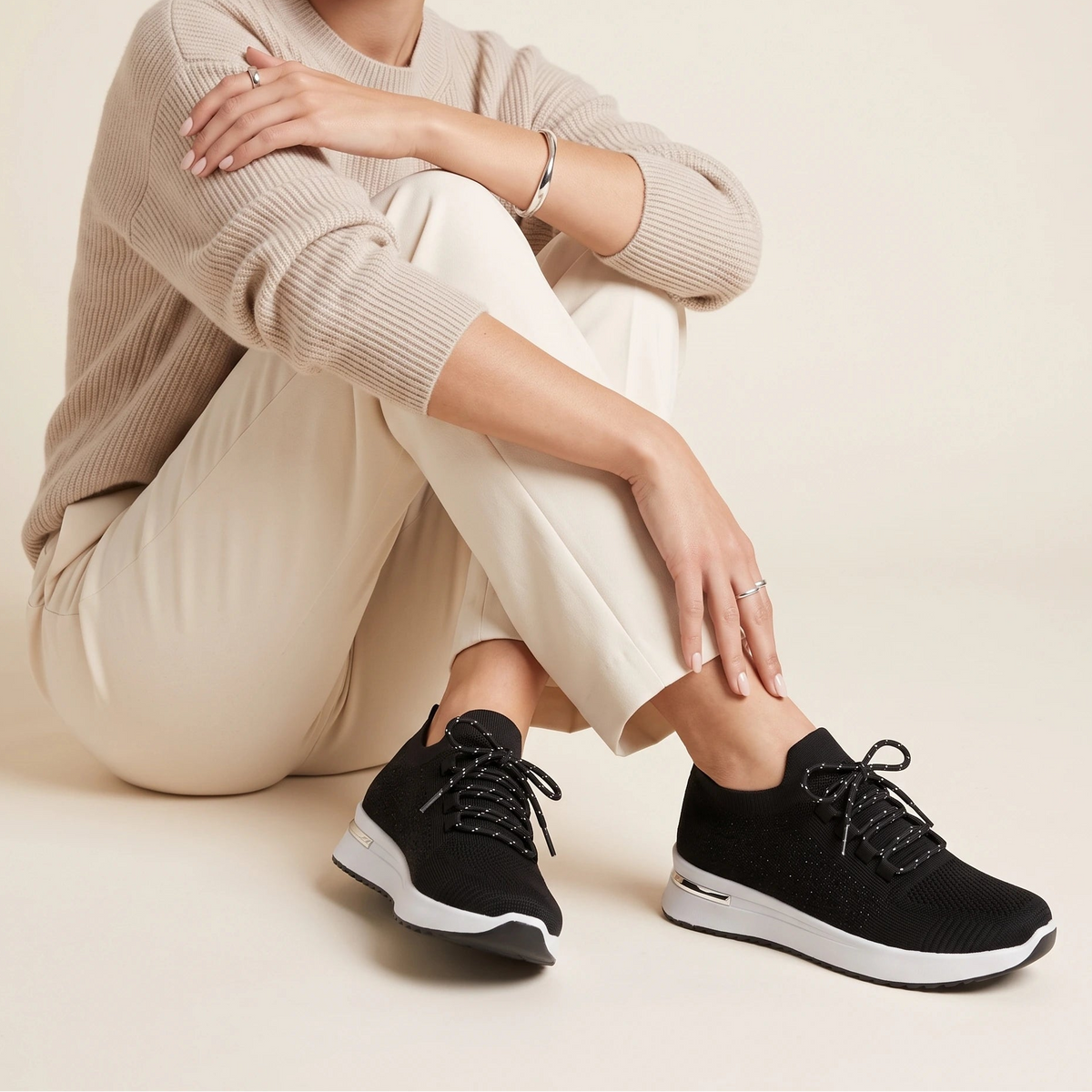 Aurelia Black Diamante Knit Sneakers