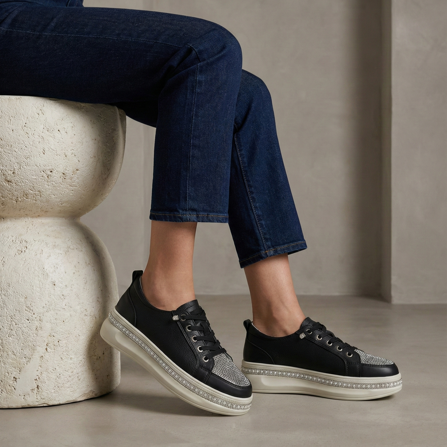 Matilda Black Crystal Toe Platform Sneaker