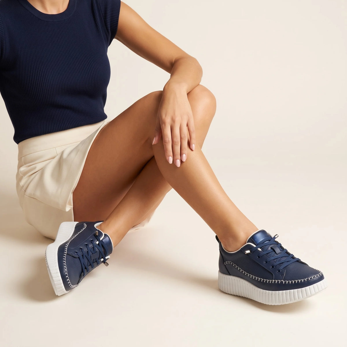 Aria Navy Leather Platform Sneaker