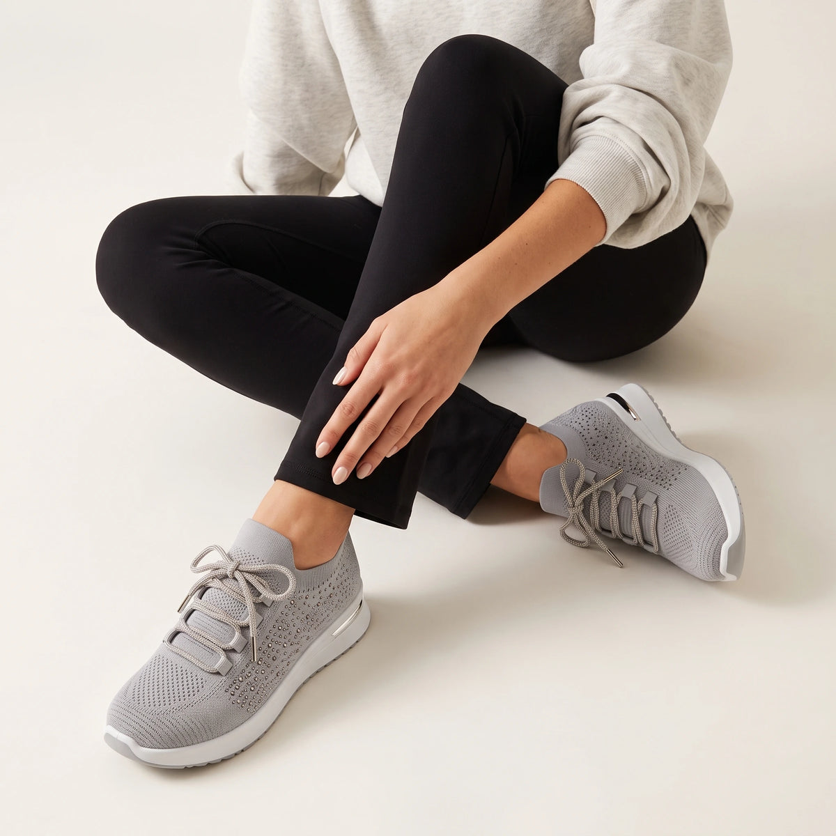 Aurelia Grey Diamante Knit Sneakers