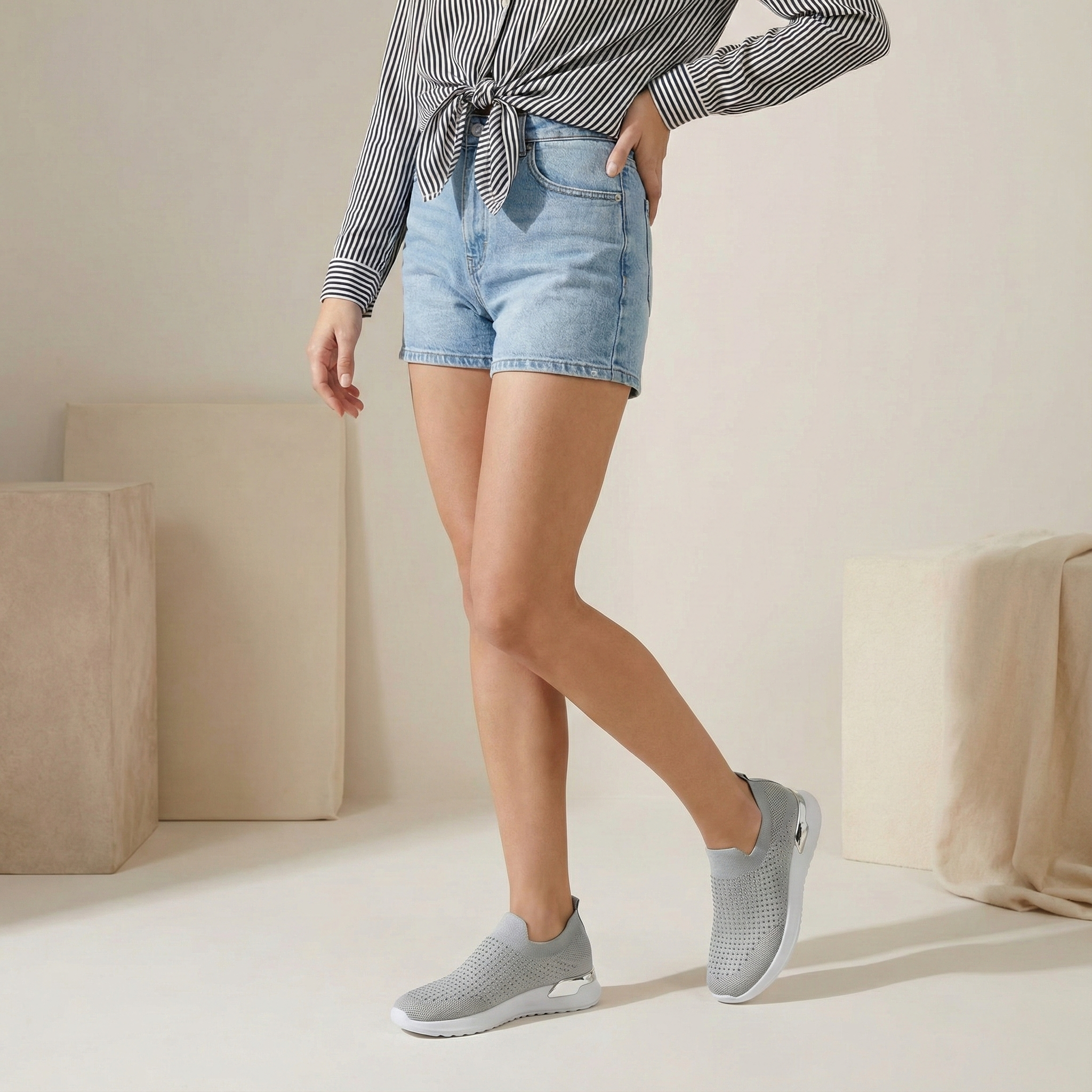 Nova Light Grey Knit Slip-On Sneaker