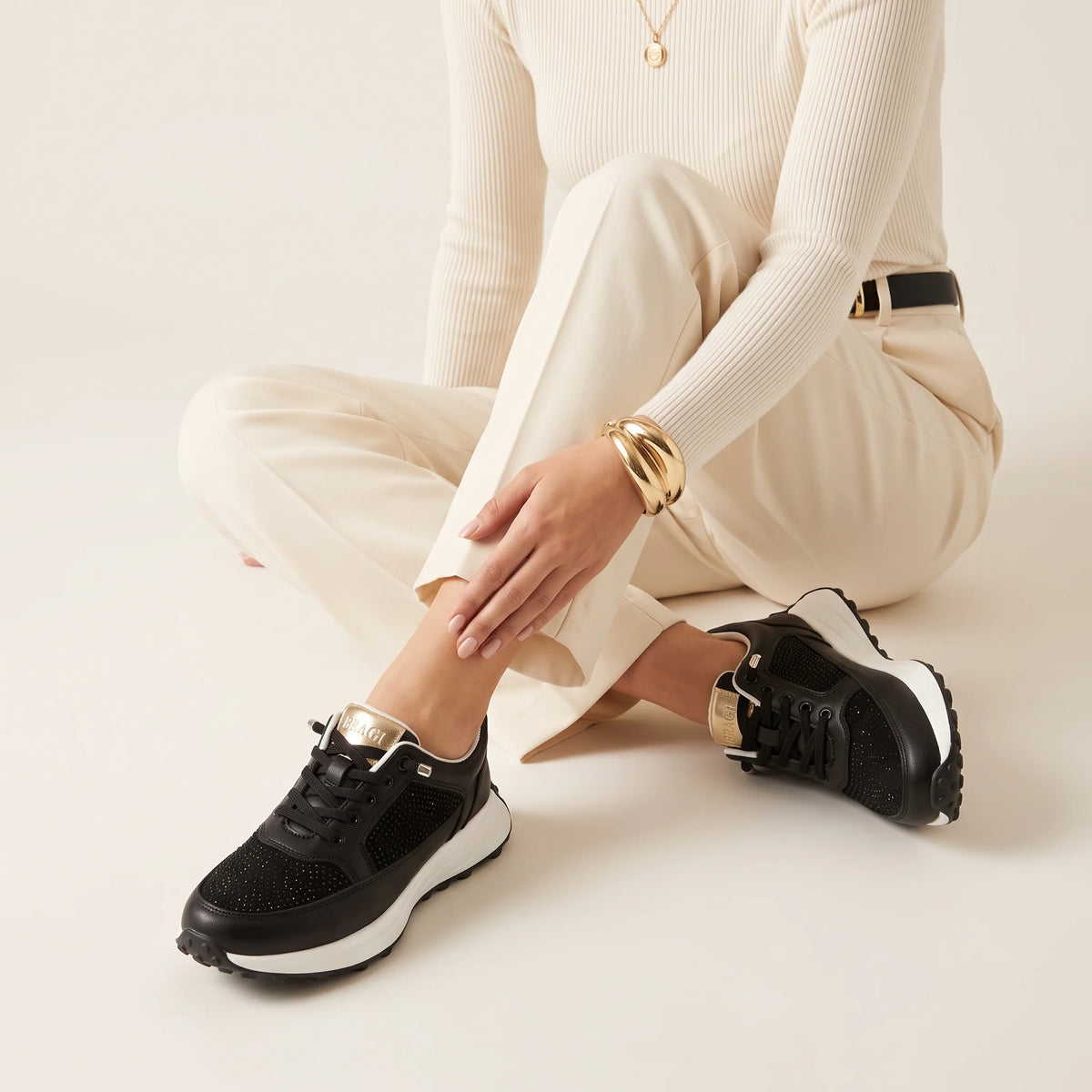Vera Black Diamante Platform Runner Sneakers