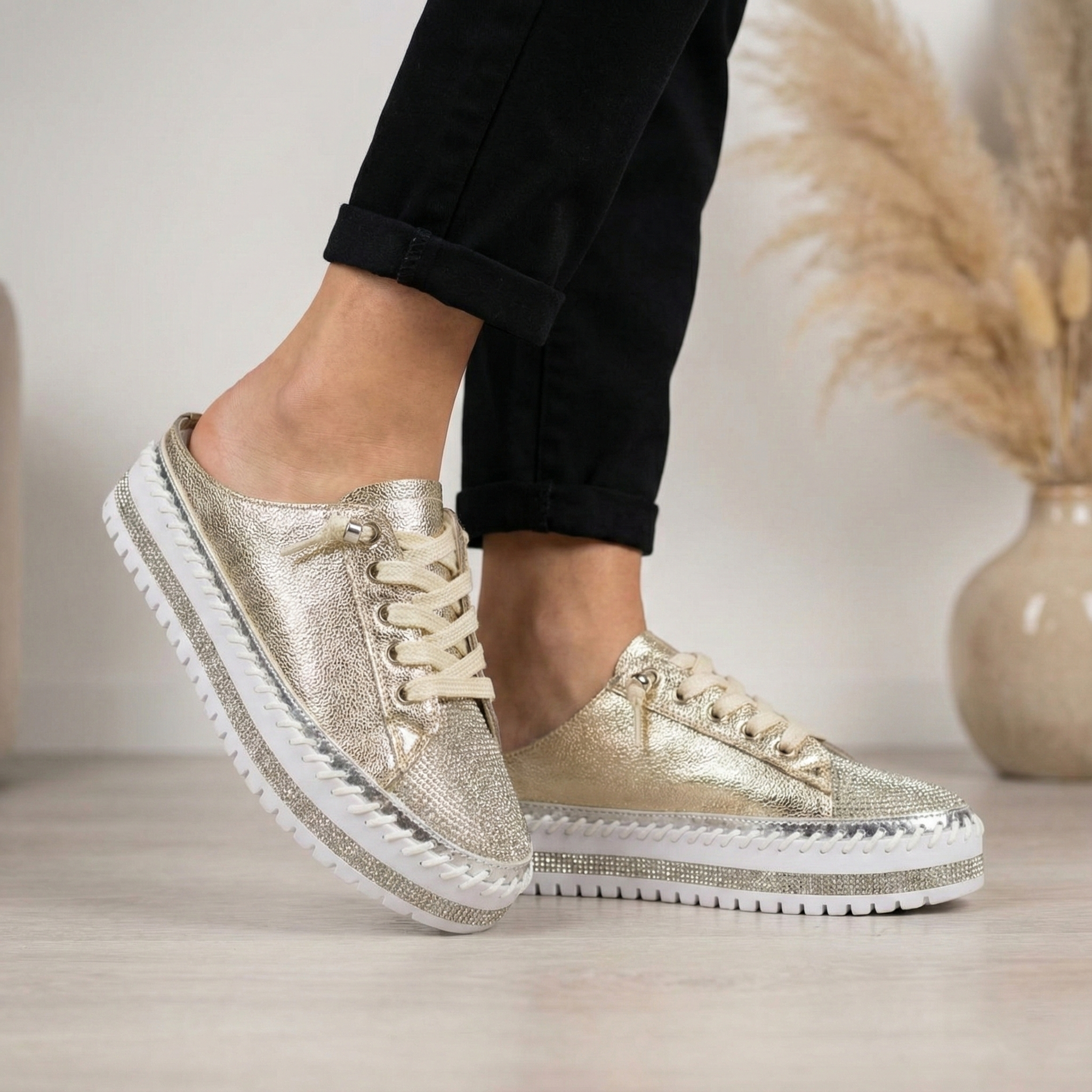 Mila Gold Sparkle Toe Mule Sneaker